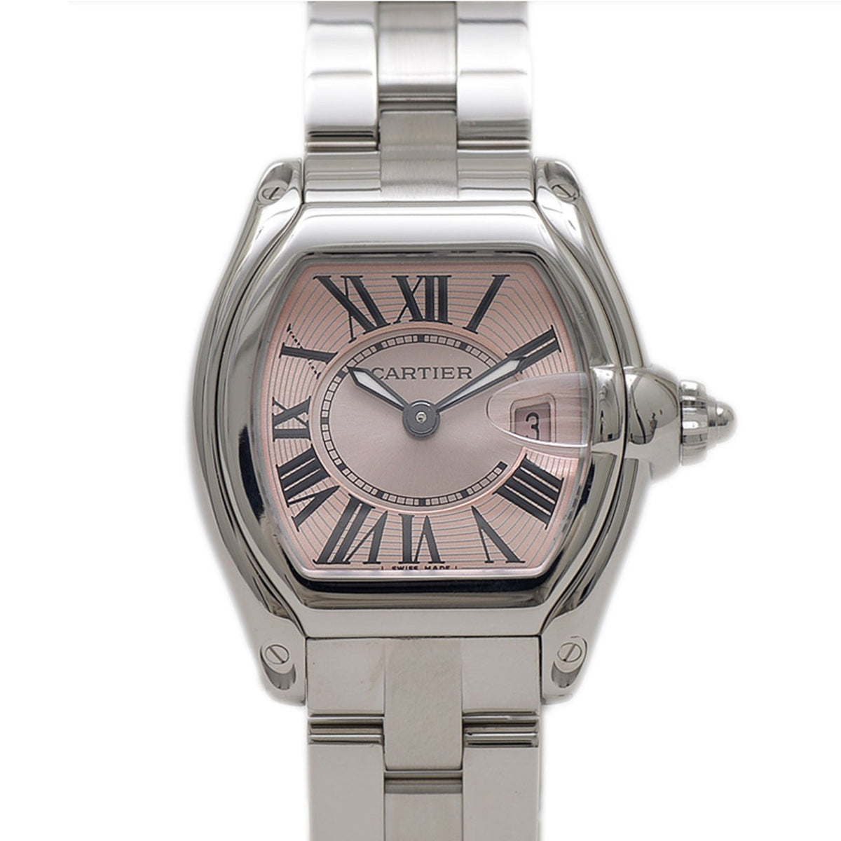 Pre-Owned Cartier Roadster SM Ladies Pink Dial Watch W62017V3 with Replacement Strap BP