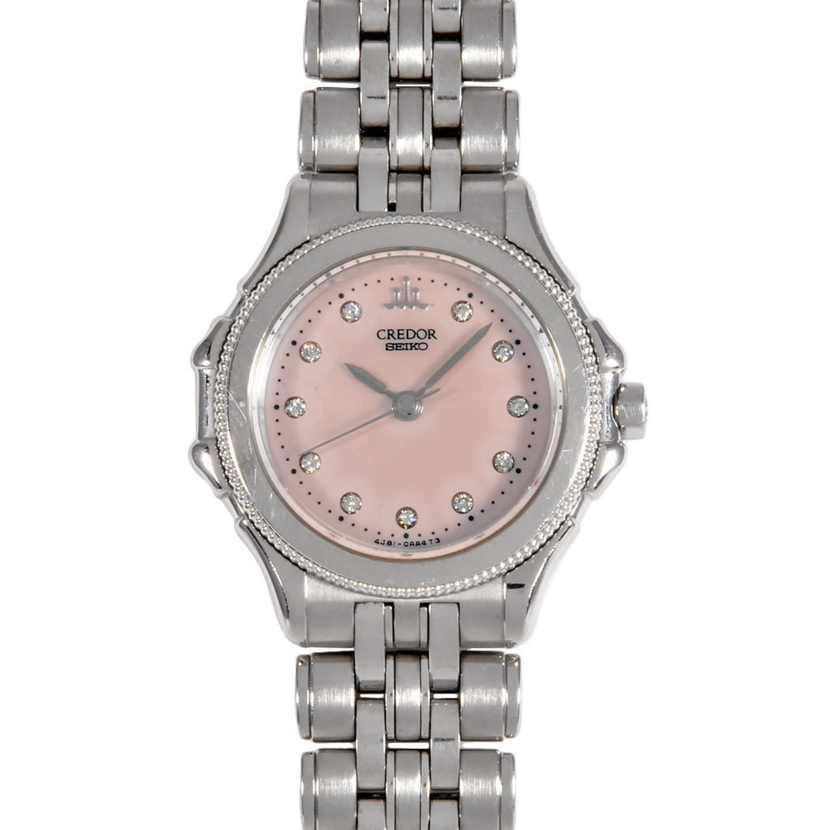 Pre-Owned Seiko SEIKO 4J81-0AZ0 Credor 11P Diamond Watch Quartz Pink Dial 18KT SS Ladies