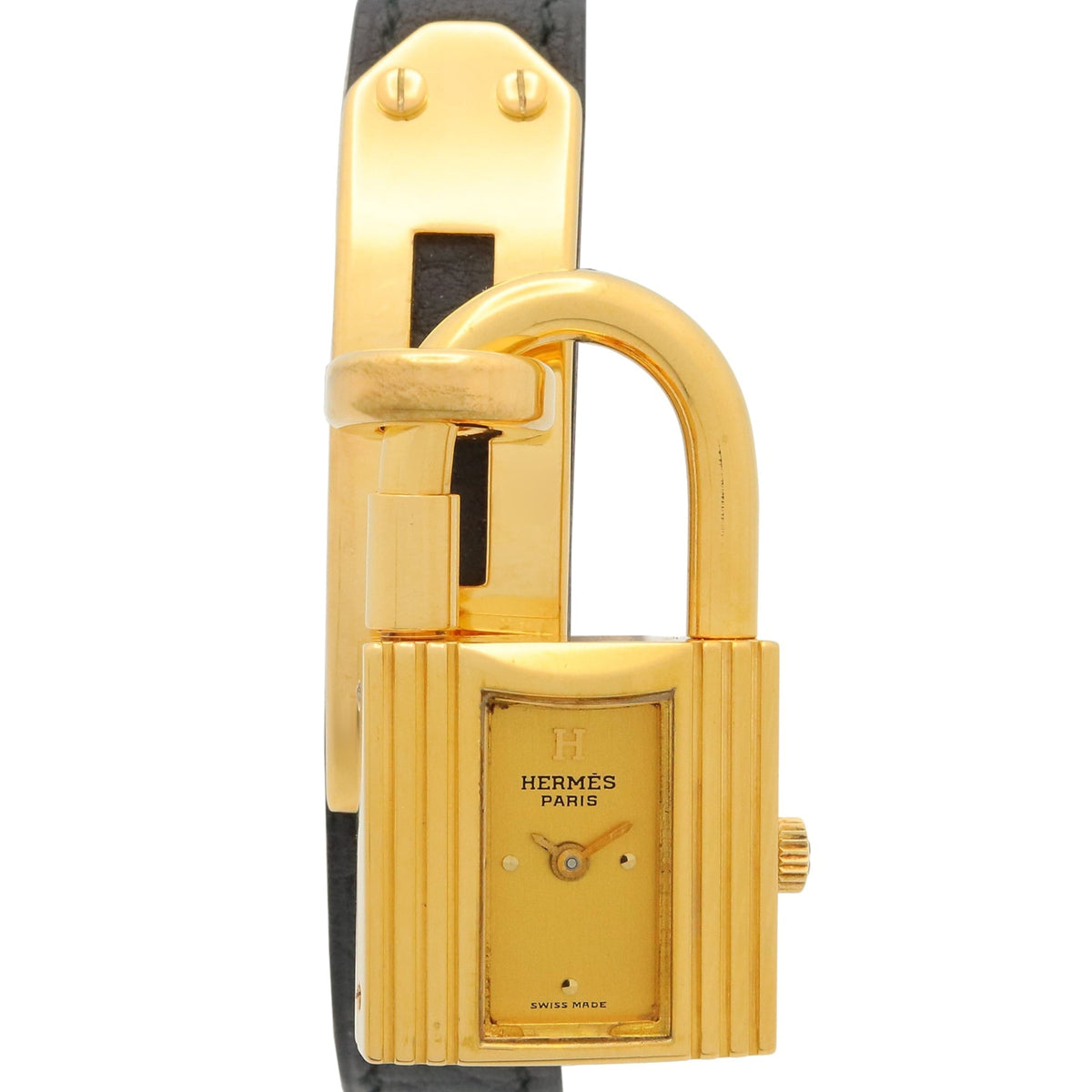 Pre-Owned Hermes Kelly Watch, Gold Plated (GP), Leather Strap, Ladies' Champagne Color, KE1.201