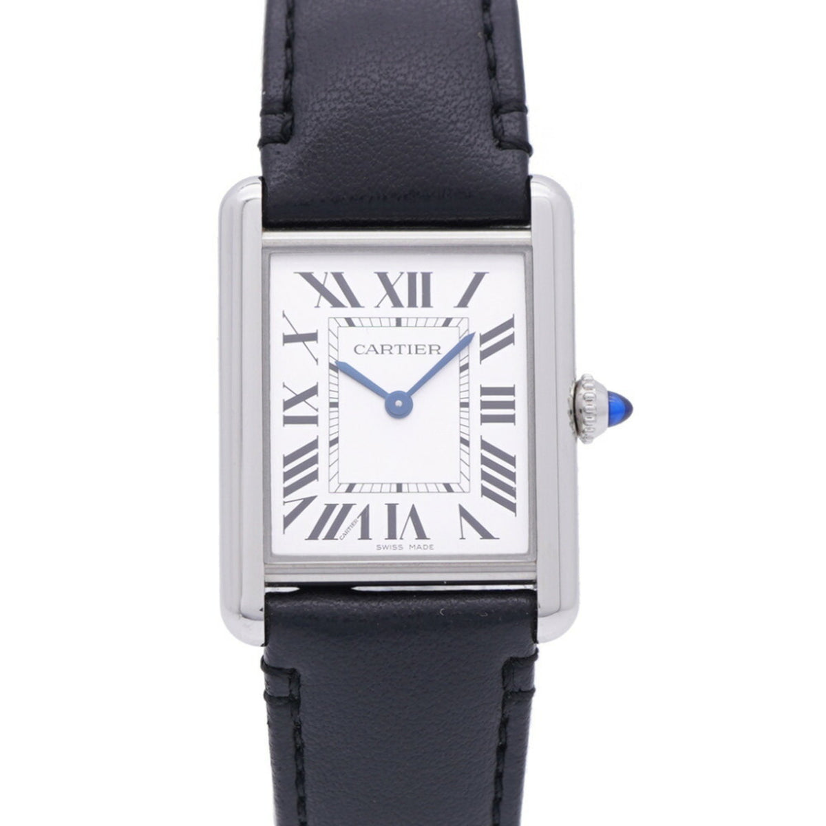 Montre Cartier Tank Must LM WSTA0059 à quartz solaire d'occasion, acier inoxydable/cuir, cadran argenté 0038CARTIER Homme 