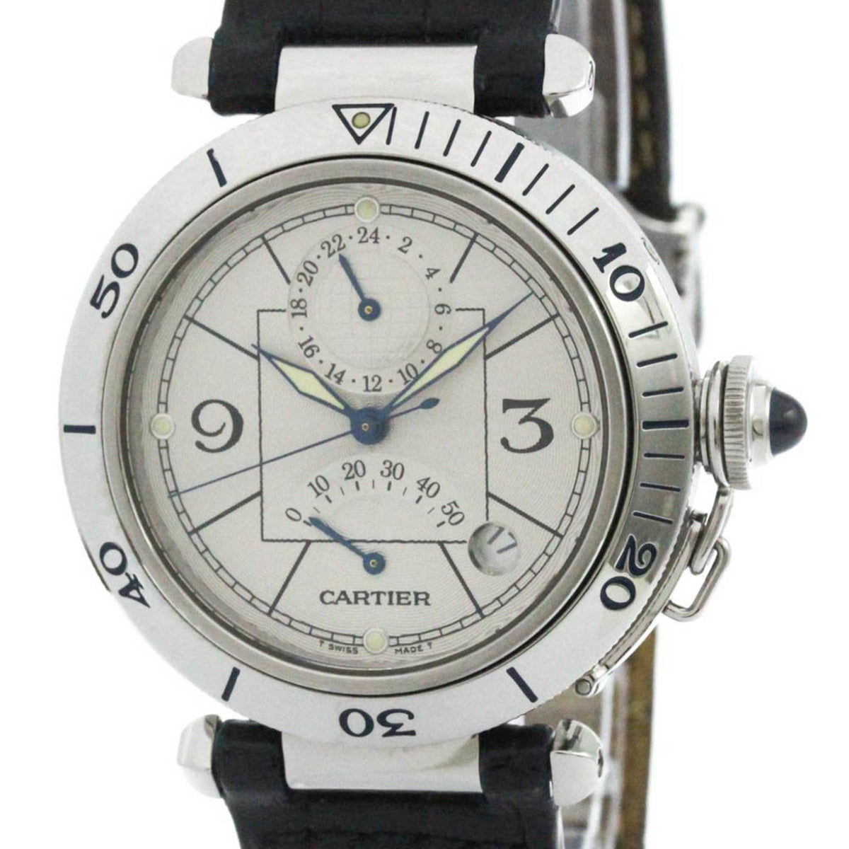 Pre-Owned Polished CARTIER Pasha 38 GMT Power Reserve Automatic Watch W3103755 BF582826