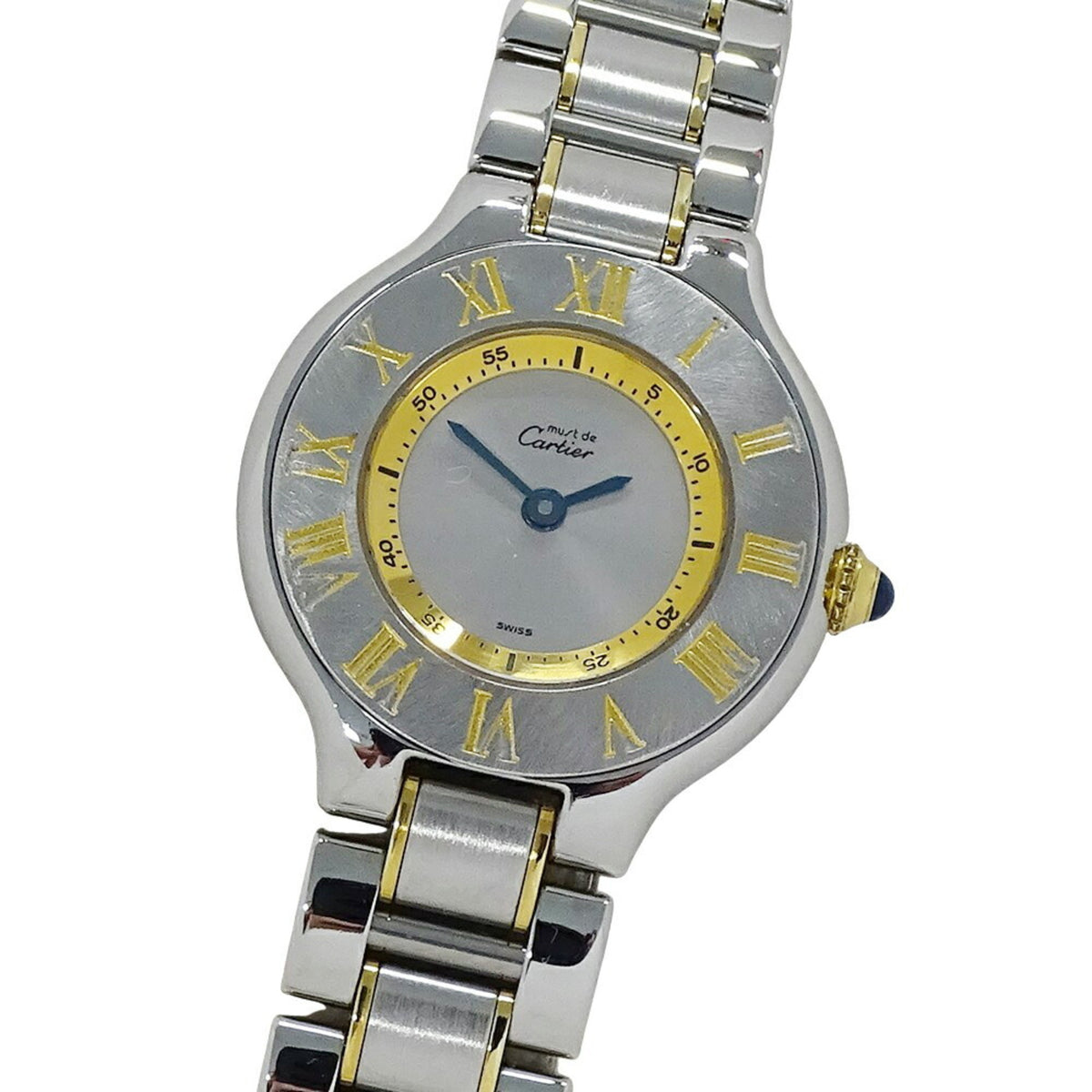 Gebrauchte Cartier Damenuhr Must 21 Vantianne Quarz Edelstahl SS GP W10073R6 Silber poliert 