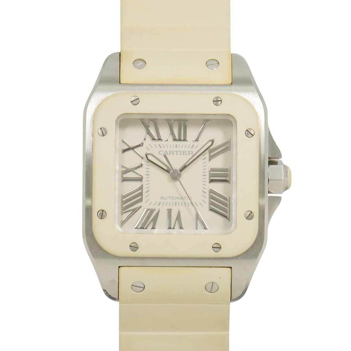 Pre-Owned Cartier Santos 100 MM W20122U2 Boys' White Automatic Watch