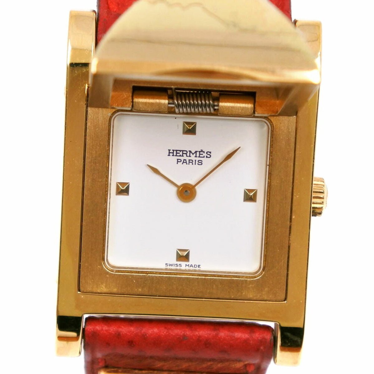 Pre-Owned Hermes Medor Watch Gold Plated x Leather 1995 Red/Gold ?Y Quartz White Dial Women's I213023037