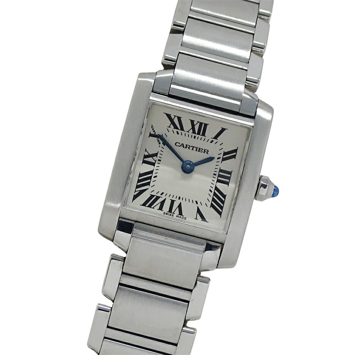 Gebrauchte Cartier Tank Francaise Damenuhr SM Quarz Edelstahl SS W51008Q3 Silber Elfenbein poliert 