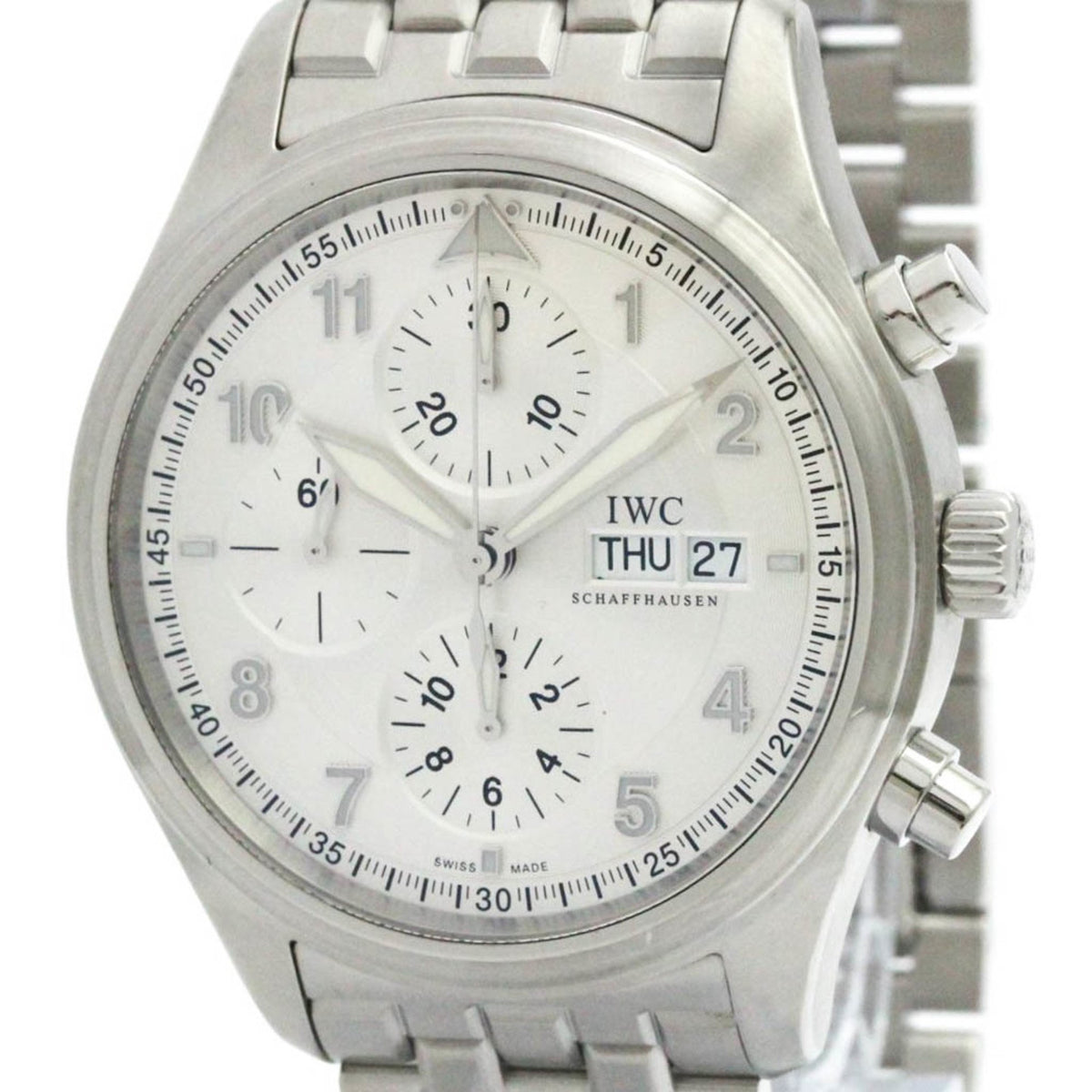 Montre chronographe automatique IWC Spitfire d'occasion en acier poli pour homme (IW371705 BF580165) 