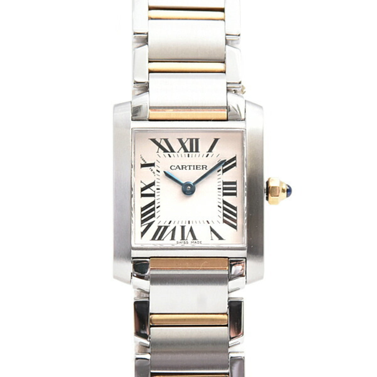 Pre-Owned Cartier Women's Tank Fran?aise SM Watch, Battery-Operated, White Dial, Stainless Steel, Gold, W51007Q4, SS x 750YG