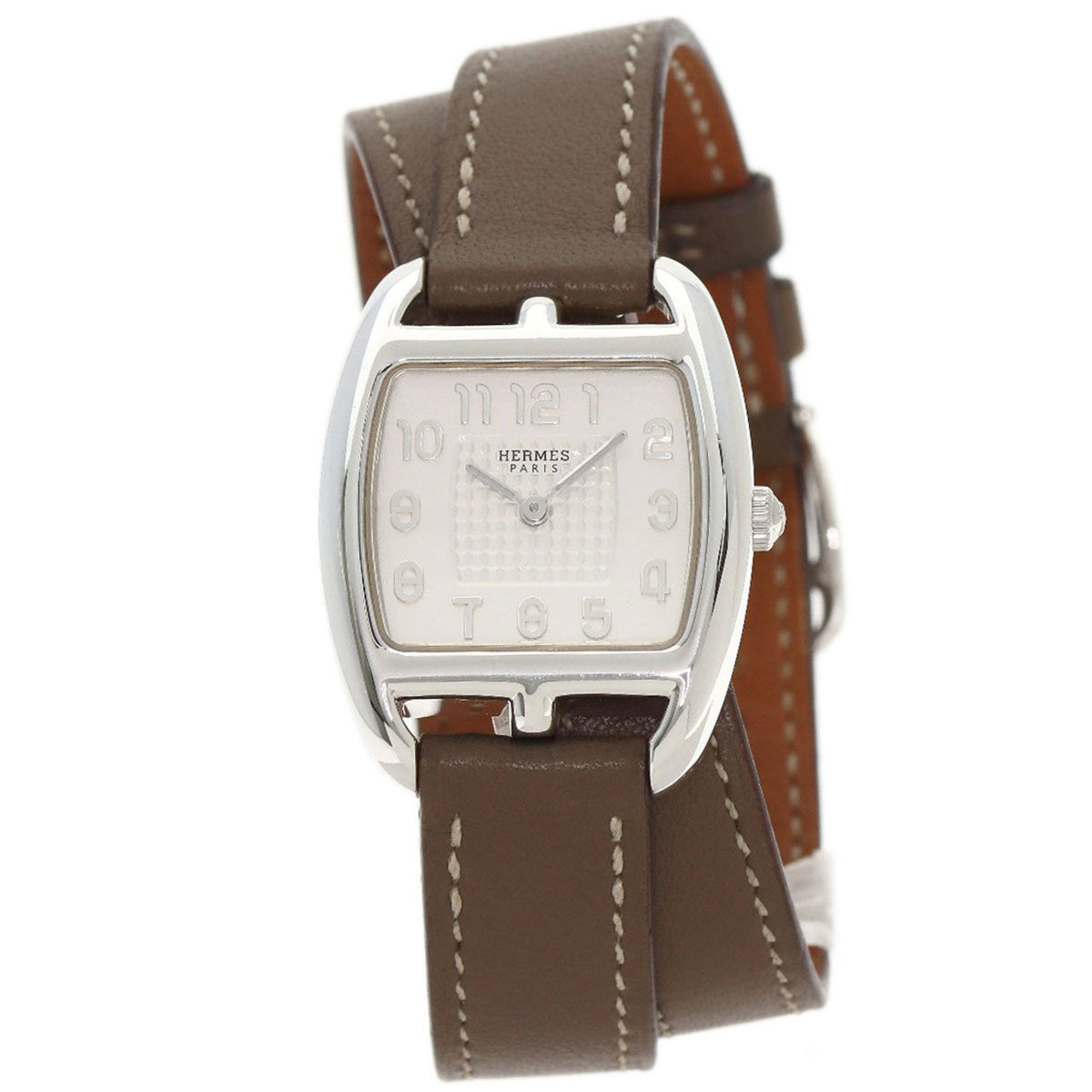Gebrauchte Hermes CT1.250 Cape Cod Double Tour Etoupe Uhr Silber 925 Leder Damen HERMES 