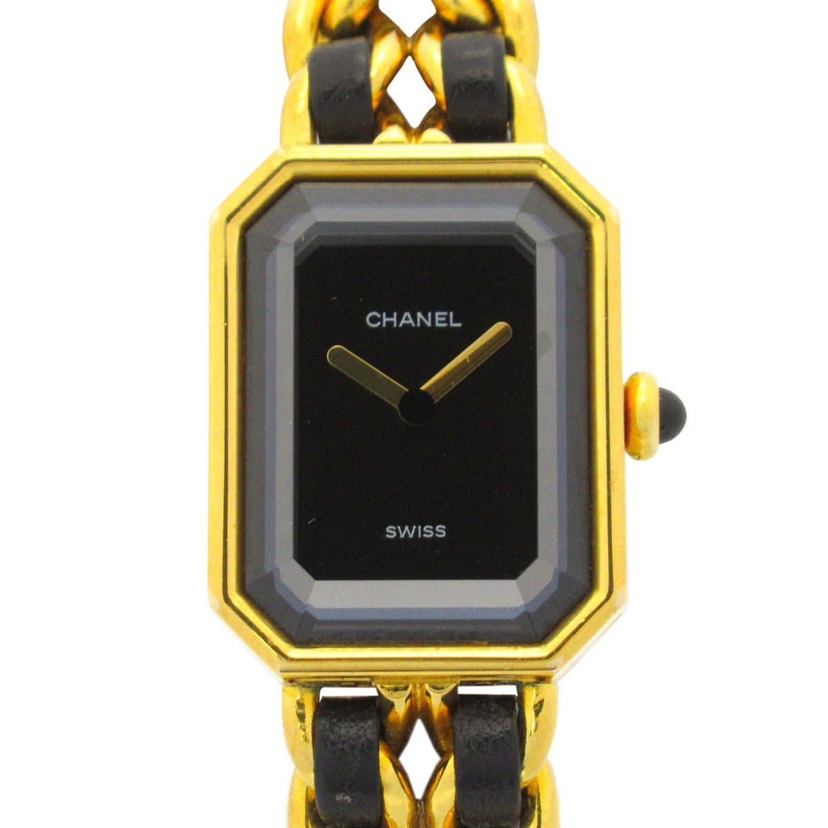 Pre-Owned CHANEL Premiere M Watch GP (Gold Plated) Leather Ladies Black H0001