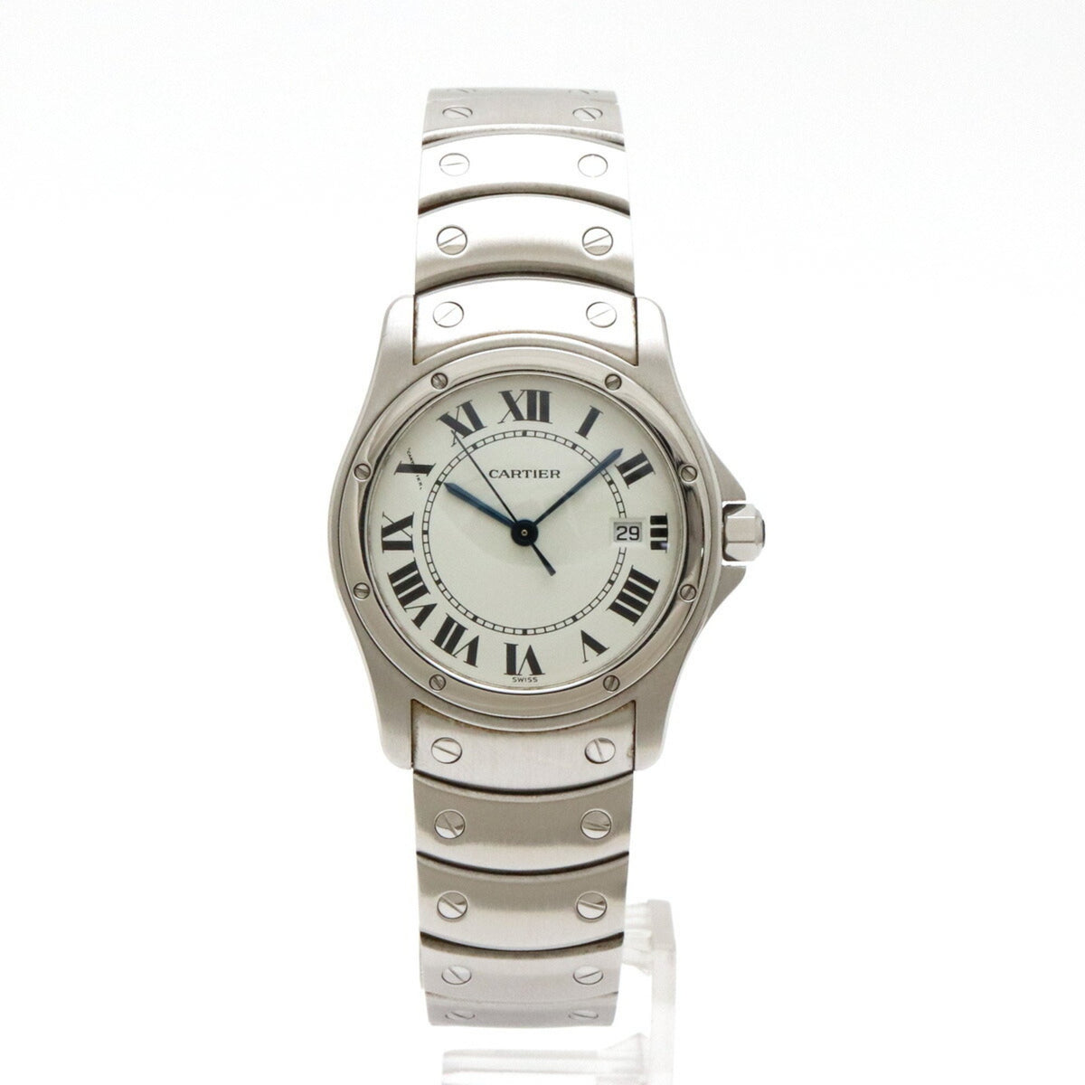 Pre-Owned Cartier Santos Ronde White Dial Stainless Steel Men's Quartz Watch W20027K1 1561 1