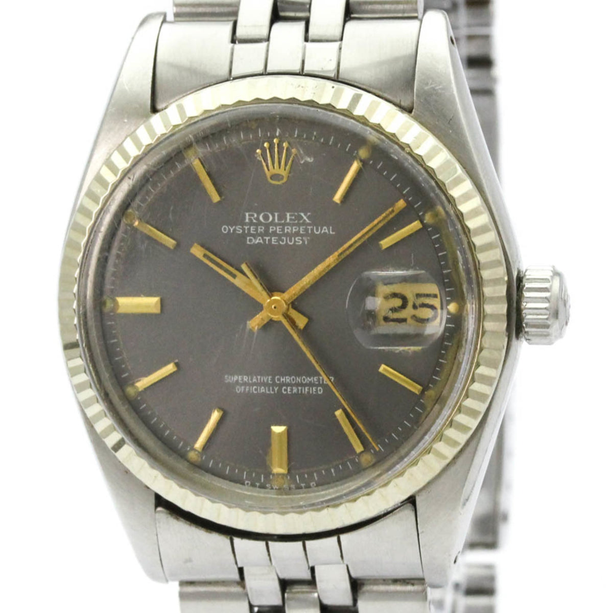 Pre-Owned ROLEX Datejust 1601 White Gold Steel Automatic Mens Watch Vintage