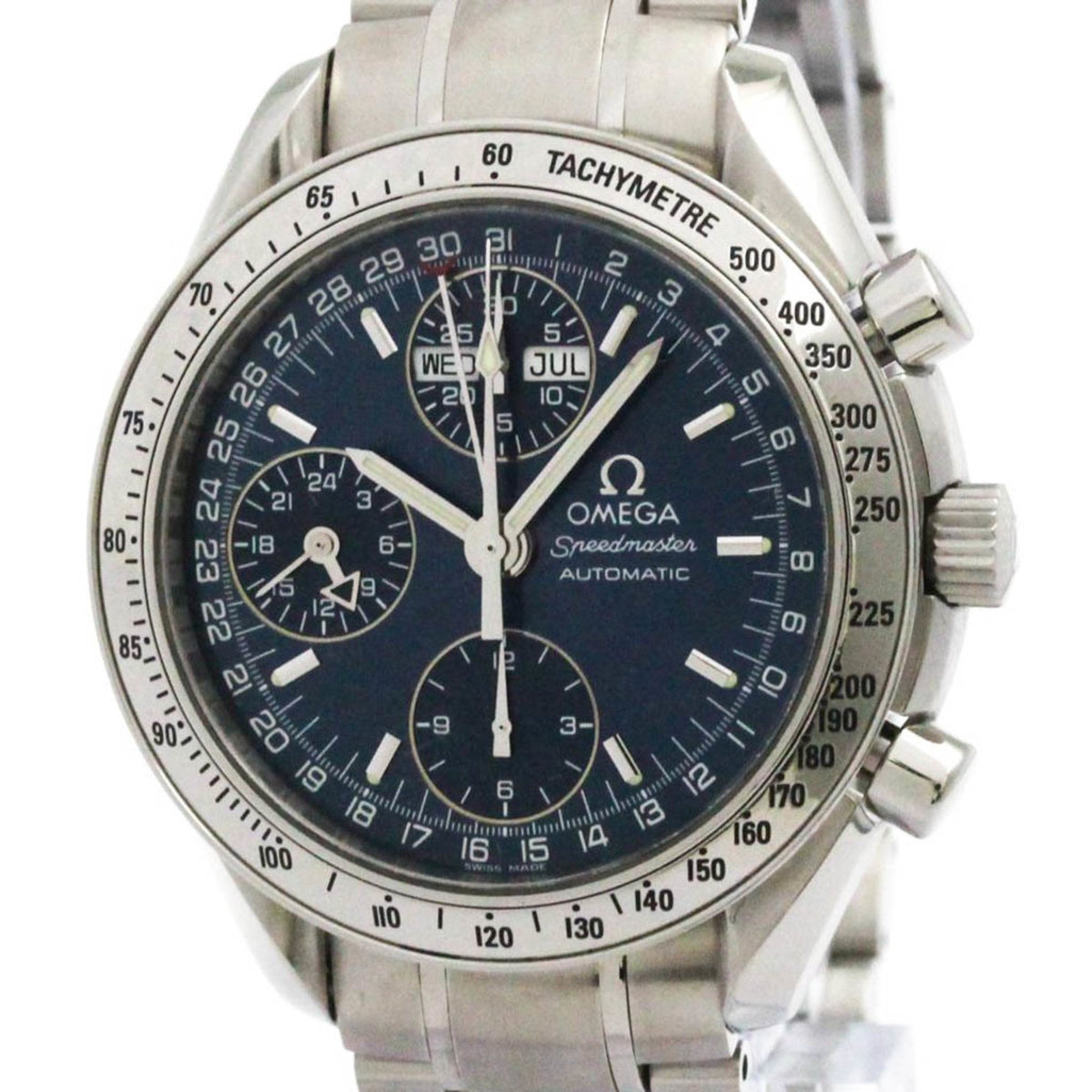 Pre-Owned OMEGA Speedmaster Triple Date Steel Automatic Watch 3523.80 Polished