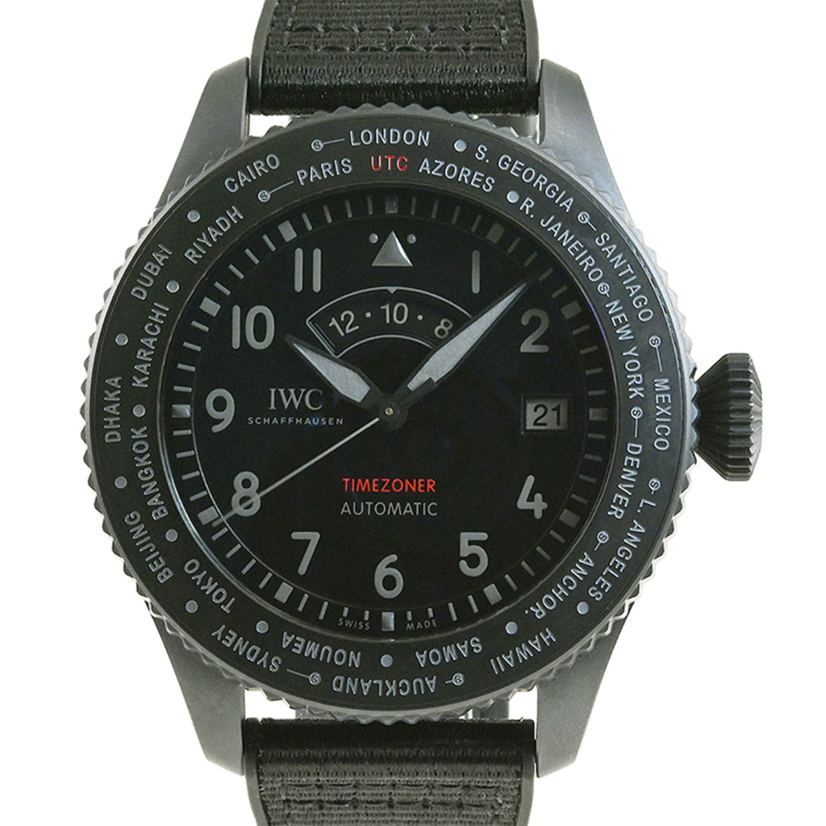 Pre-Owned IWC Pilot Watch Timezoner Top Gun Ceratanium IW395505