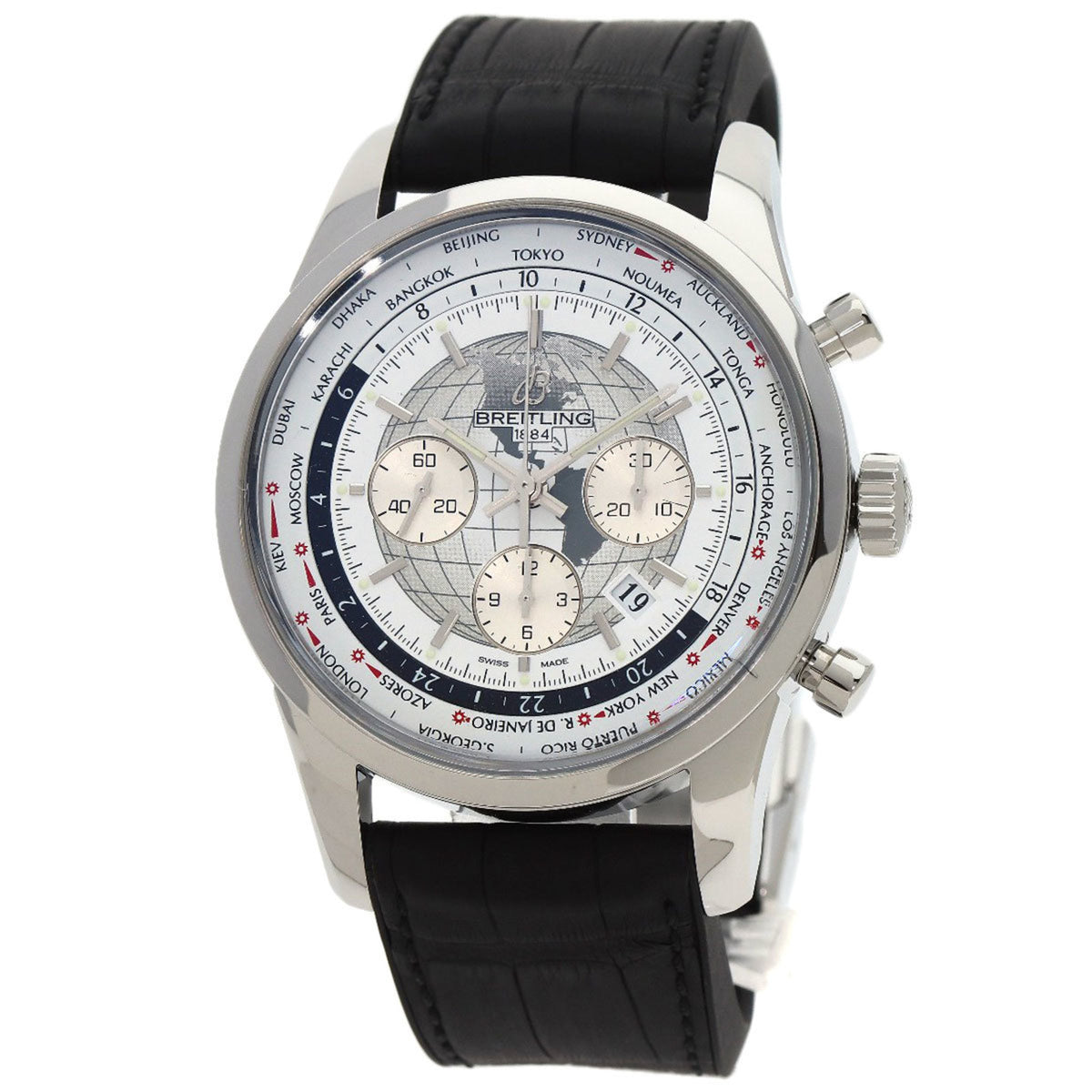 Pre-Owned Breitling AB0510U0/A790 Transocean Chronograph Unitime Men's Watch in Stainless Steel and Rubber