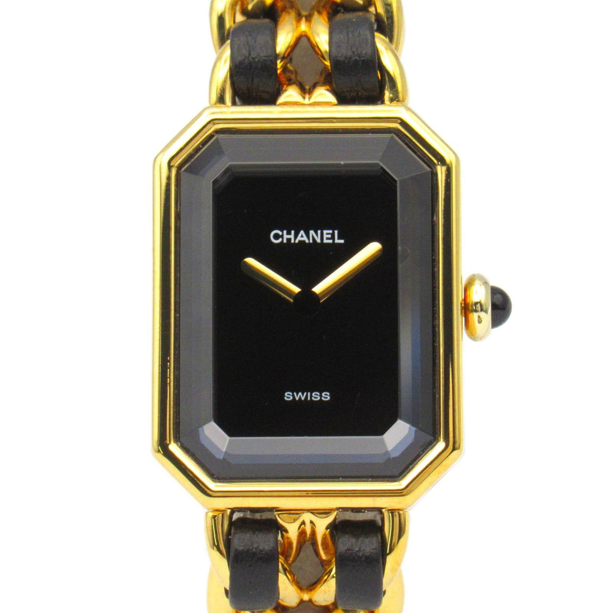 Pre-Owned CHANEL Premiere S Watch GP (Gold Plated) Leather Ladies Black H0001