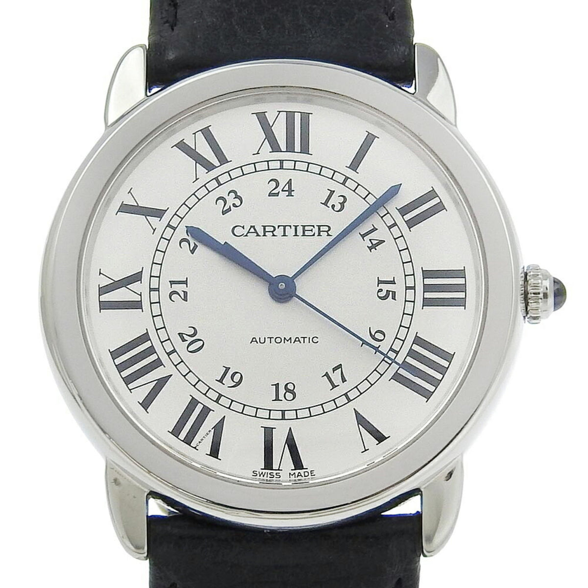 Pre-Owned Cartier Ronde Solo Watch WSRN0021 Stainless steel x embossed leather Automatic Silver dial Men's