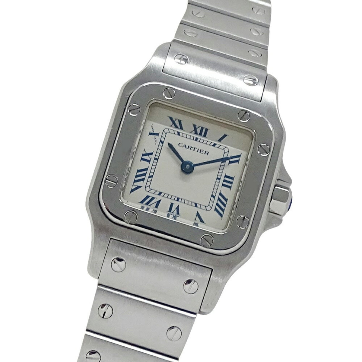 Gebrauchte Cartier Damenuhr Santos Galbe SM Quarz Edelstahl SS W20017D6 Silber Elfenbein poliert 