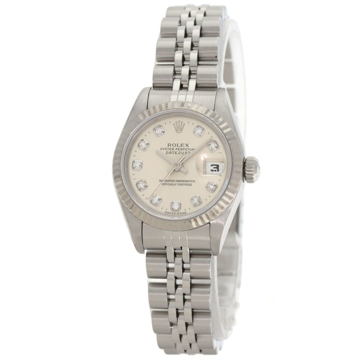 Pre-Owned Rolex 69174G Datejust 10P Diamond Watch in Stainless Steel SS 18K White Gold for Women