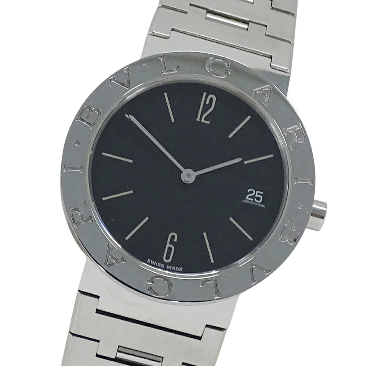 Gebrauchte BVLGARI Uhr für Jungen Datum Quarz Edelstahl SS BB33SS Silber Schwarz Poliert 