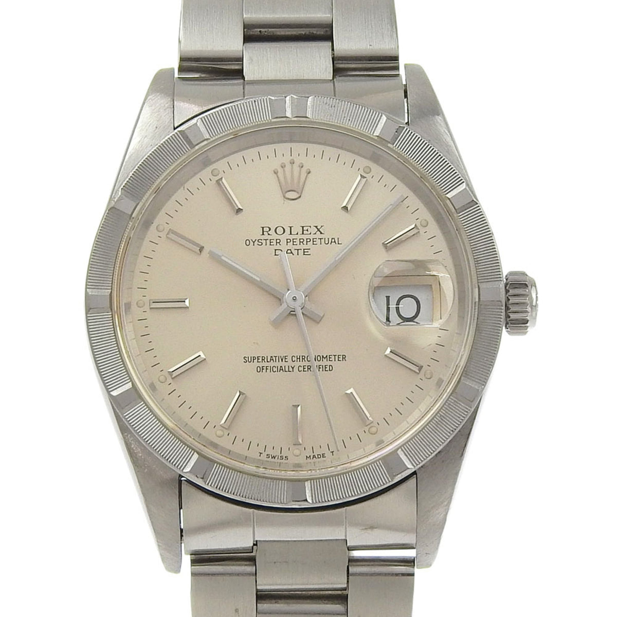 Pre-Owned Rolex Oyster Perpetual watch, engine-turned bezel, cal. 3135 15210, stainless steel, 1993 model, silver dial, automatic movement, analog, men's.