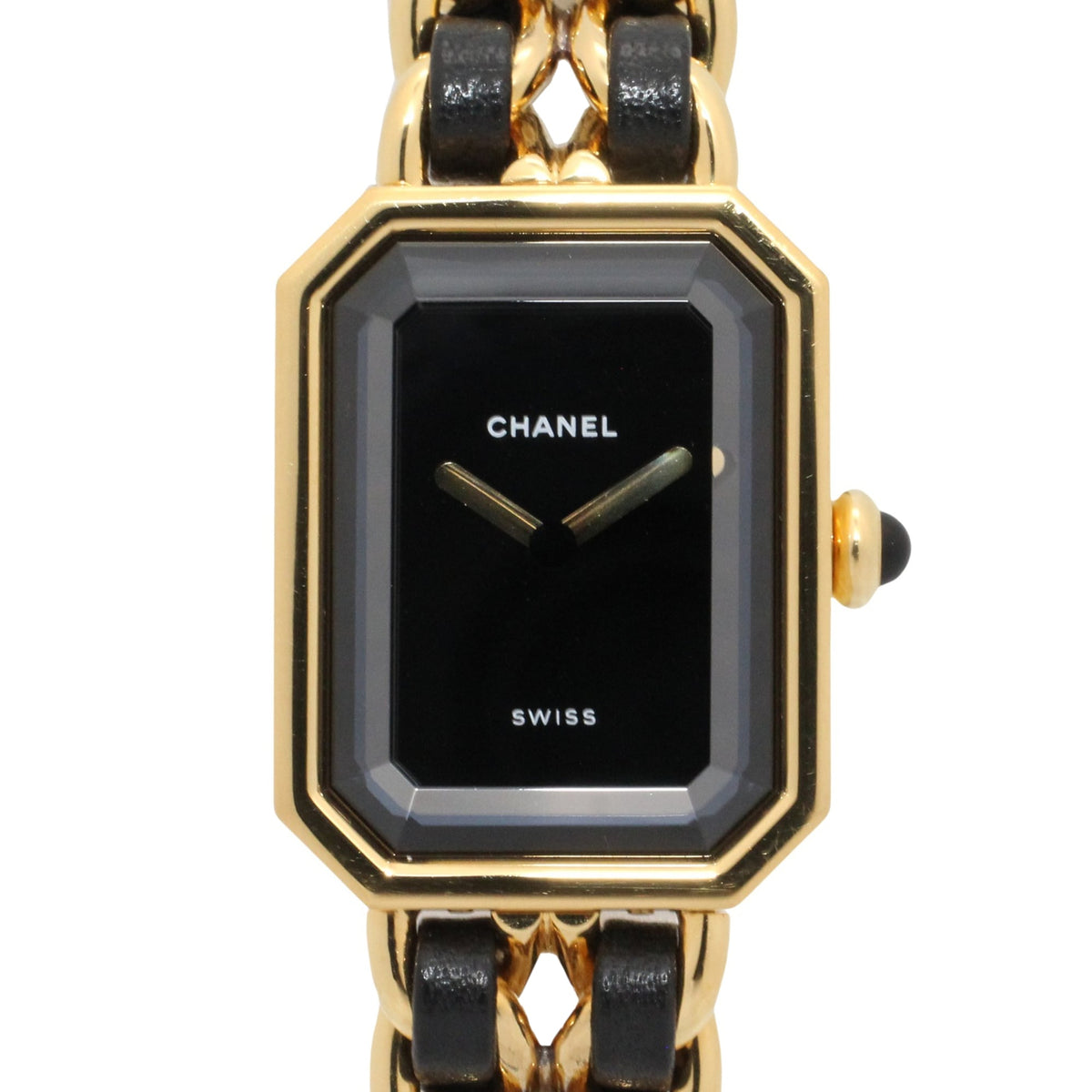 Pre-Owned Chanel CHANEL Premi?re L Watch, Gold Plated (GP), Leather Strap, Women's, Black, H0001