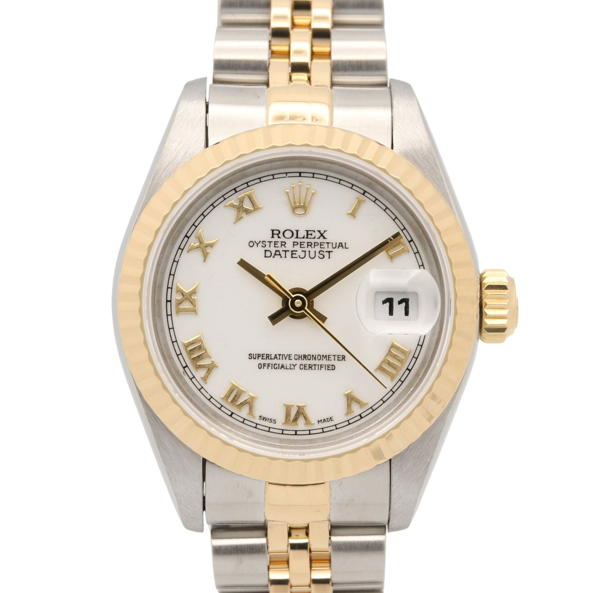 Pre-Owned Rolex Datejust S-series watch, 18K (yellow gold), stainless steel, ladies', white dial, Roman numerals, 69173
