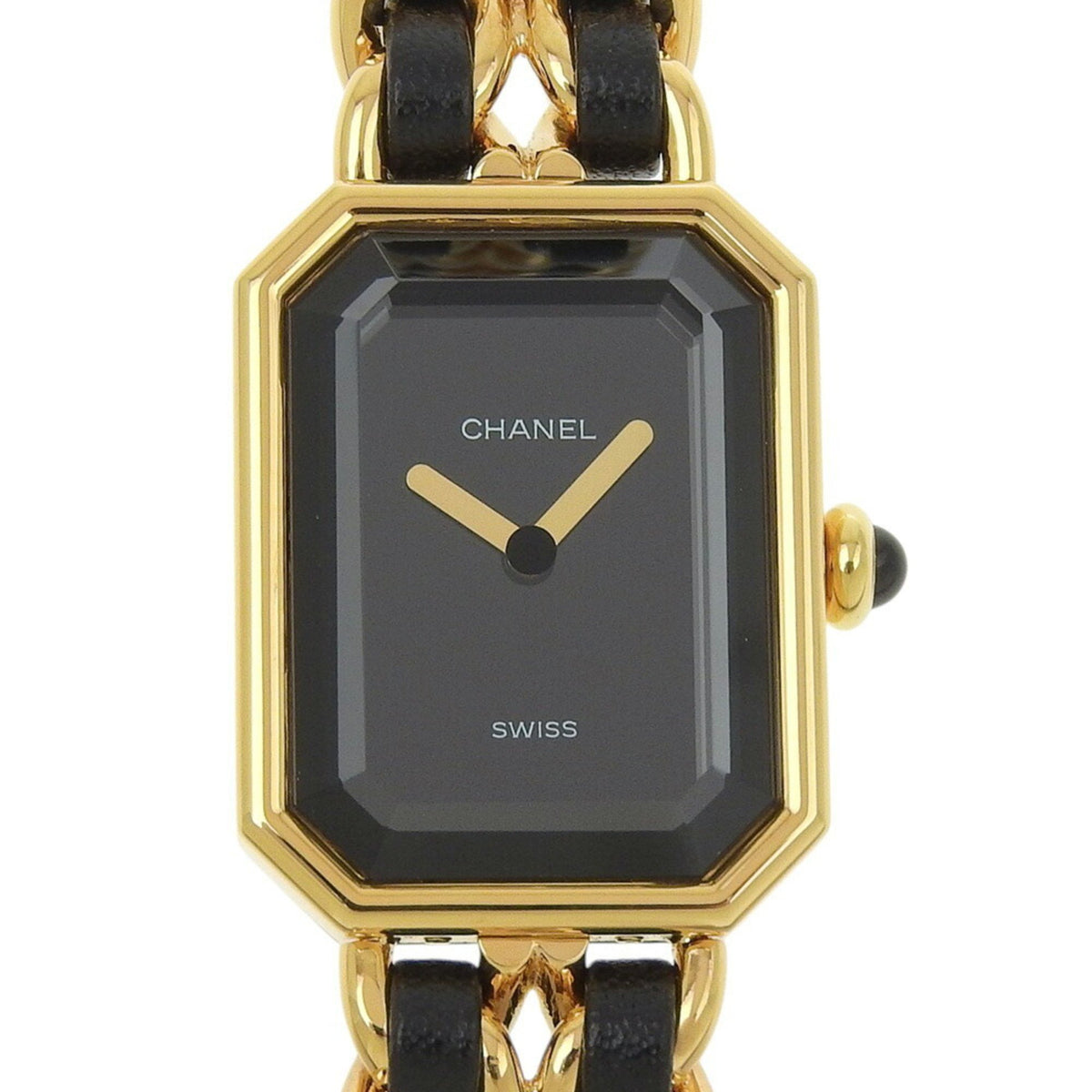 Pre-Owned CHANEL Premiere S Watch H0001, Gold-Plated Leather Quartz Movement, Analog Display, Black Dial, Women's
