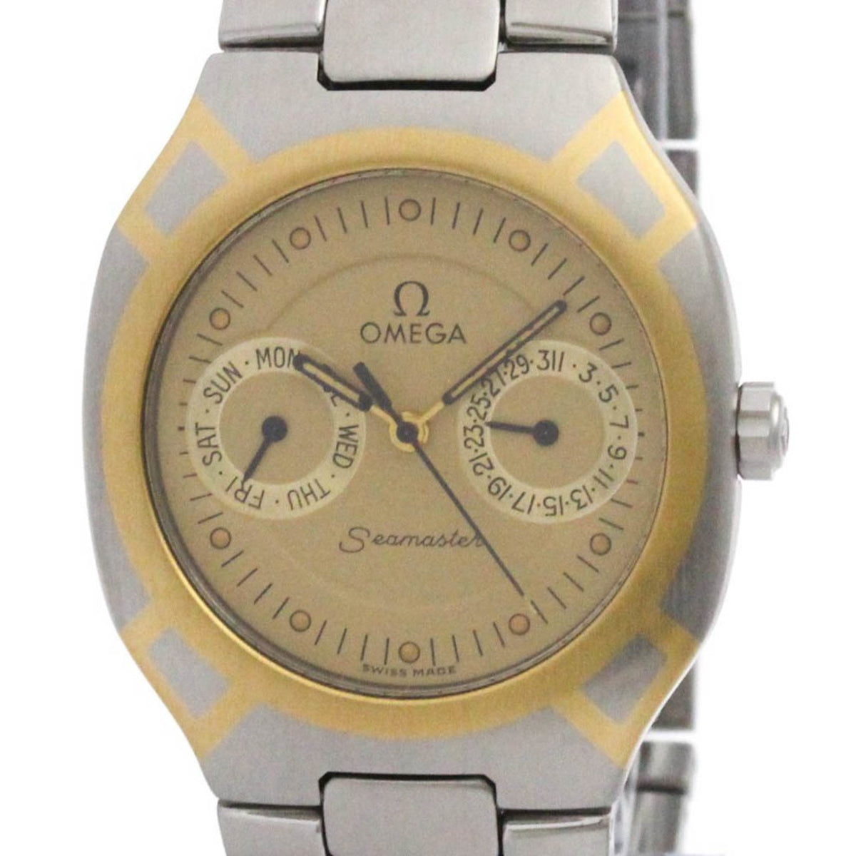 Pre-Owned OMEGA Seamaster Polaris Day Date 18K Gold Steel Watch 396.1022 Polished
