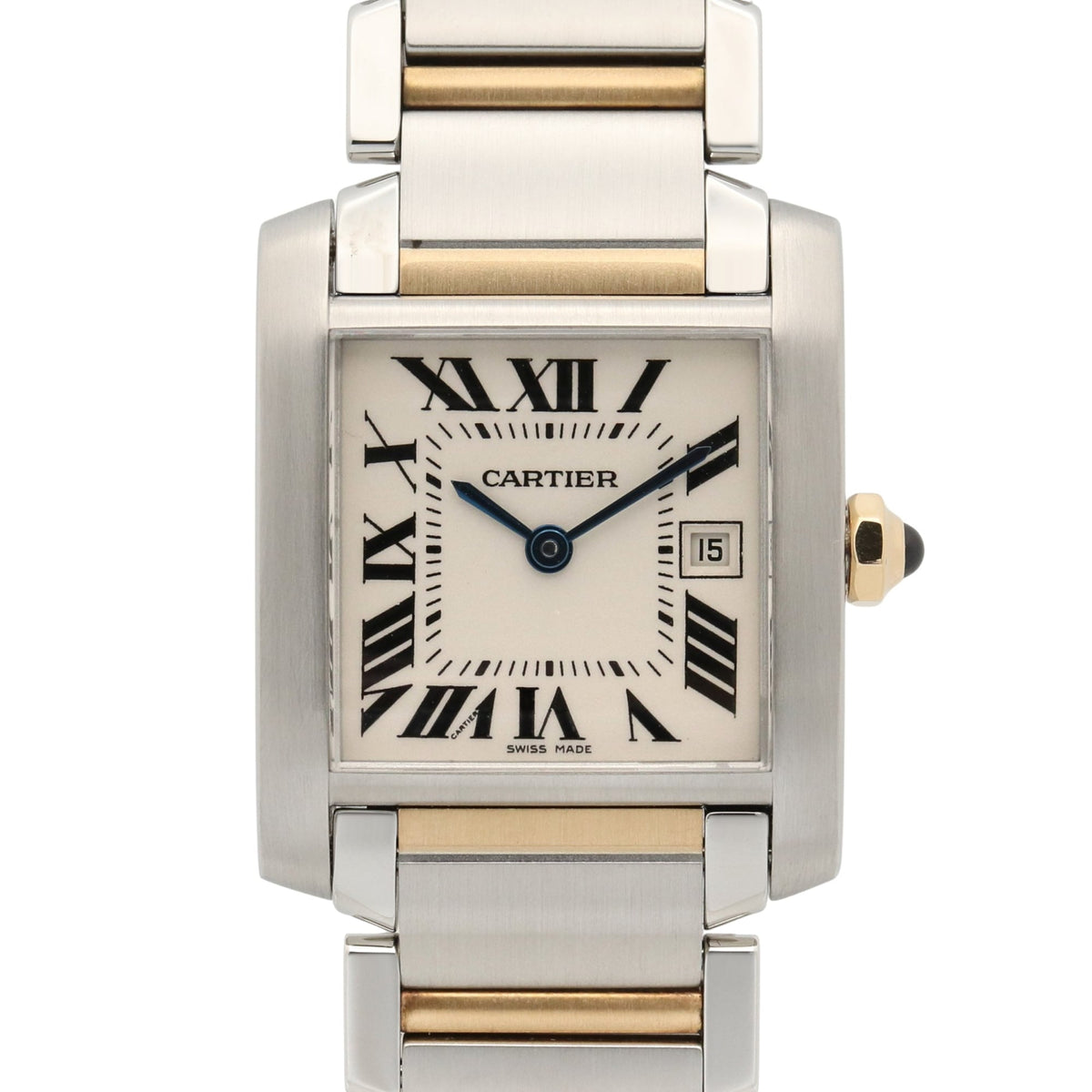 Pre-Owned Cartier Tank Fran?aise MM Boys' Watch, 18K Yellow Gold, Stainless Steel, Silver Tone, W51012Q4