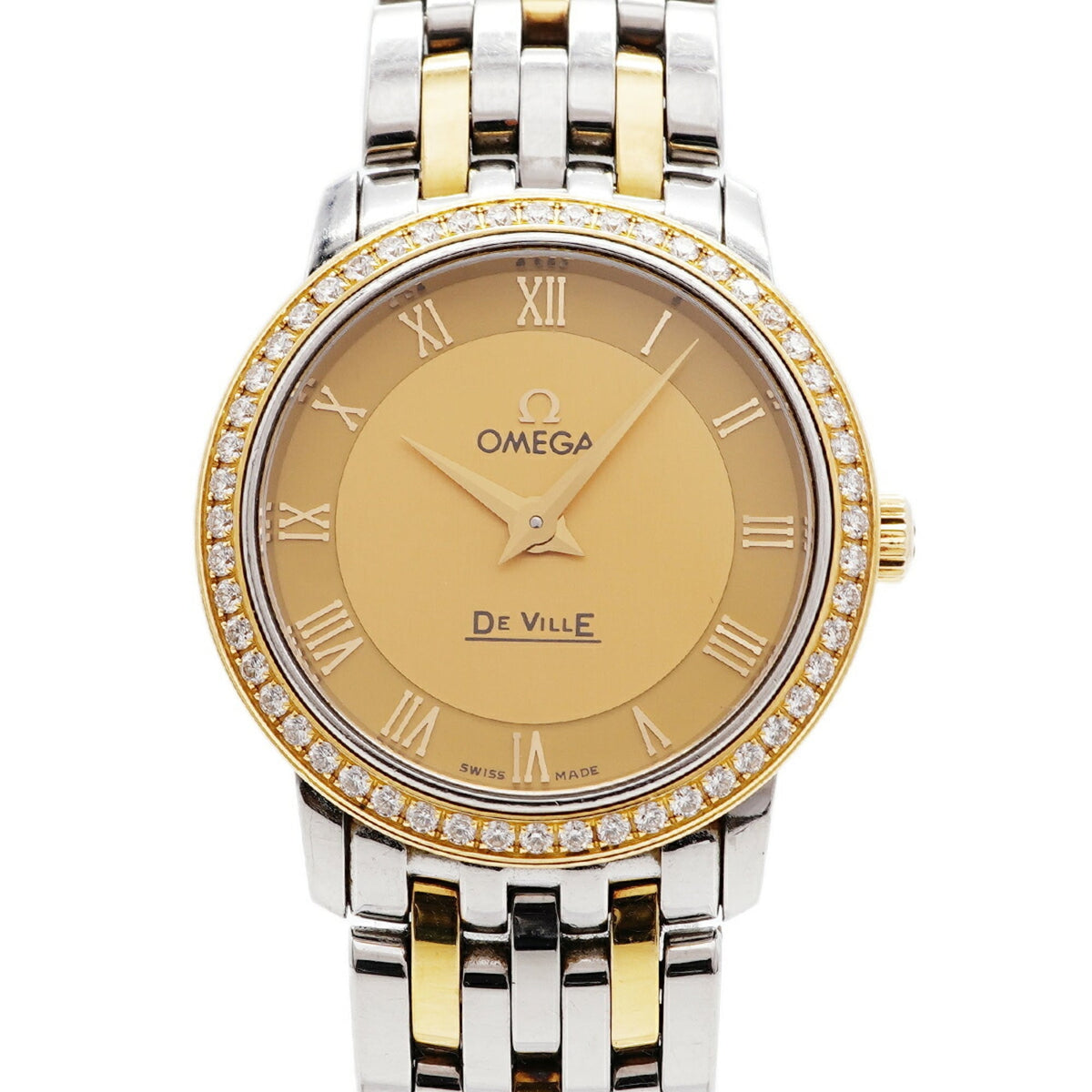 Pre-Owned Omega De Ville Prestige Diamond Bezel 413.25.27.60.08.001 Gold Dial Women's Watch