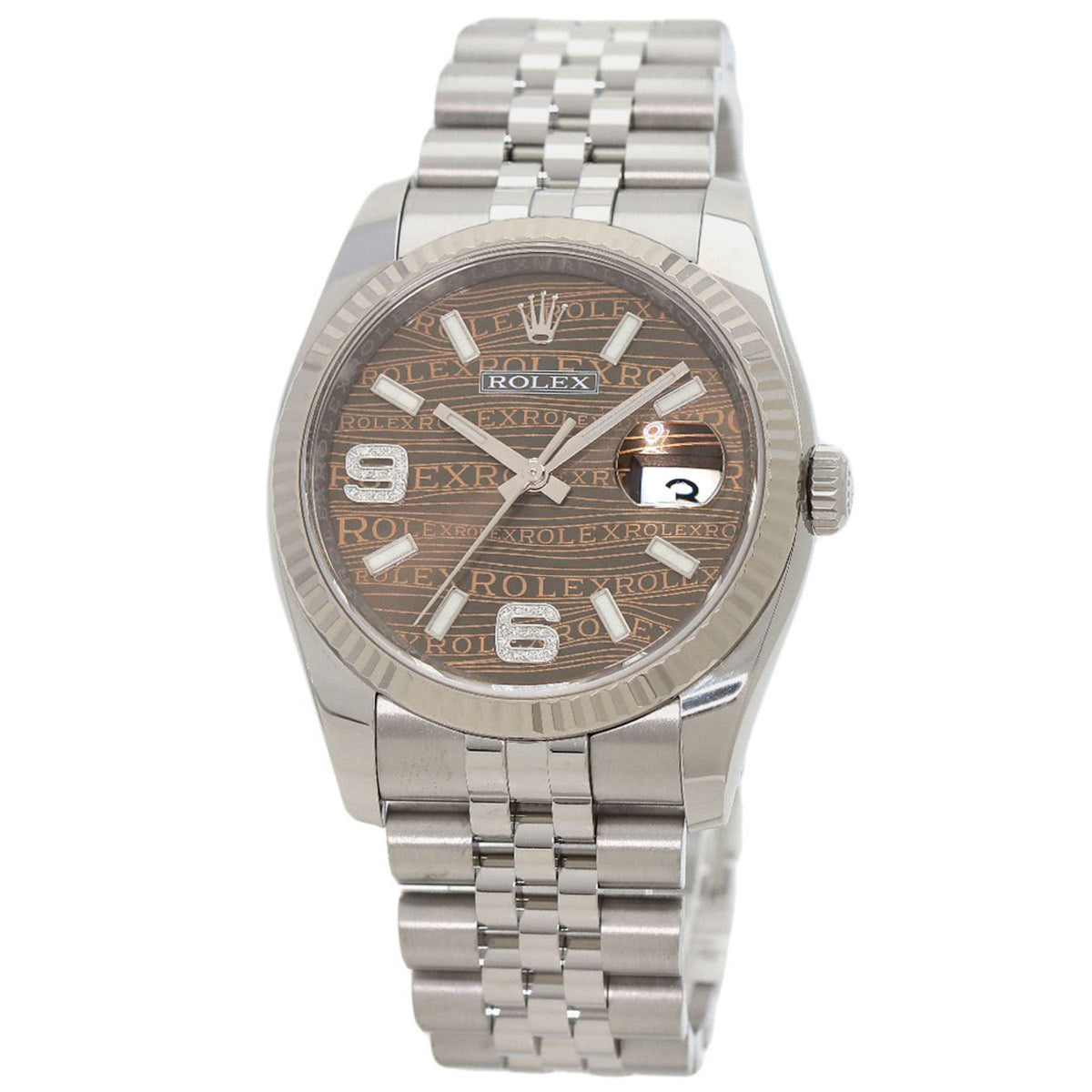 Pre-Owned Rolex 116234 Datejust 36 Brown Wave 69 Diamond Watch Stainless Steel/SS/SSxK18WG Men's ROLEX