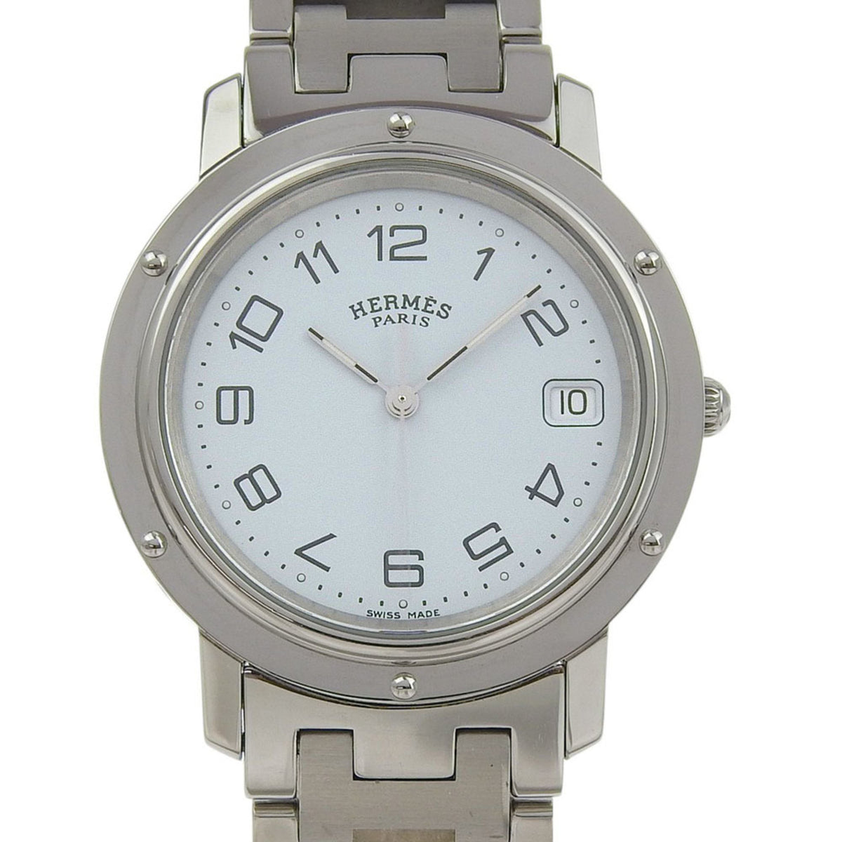 Pre-Owned Hermes HERMES Clipper Watch CL6.710 Stainless Steel Quartz Analog Display White Dial Men's