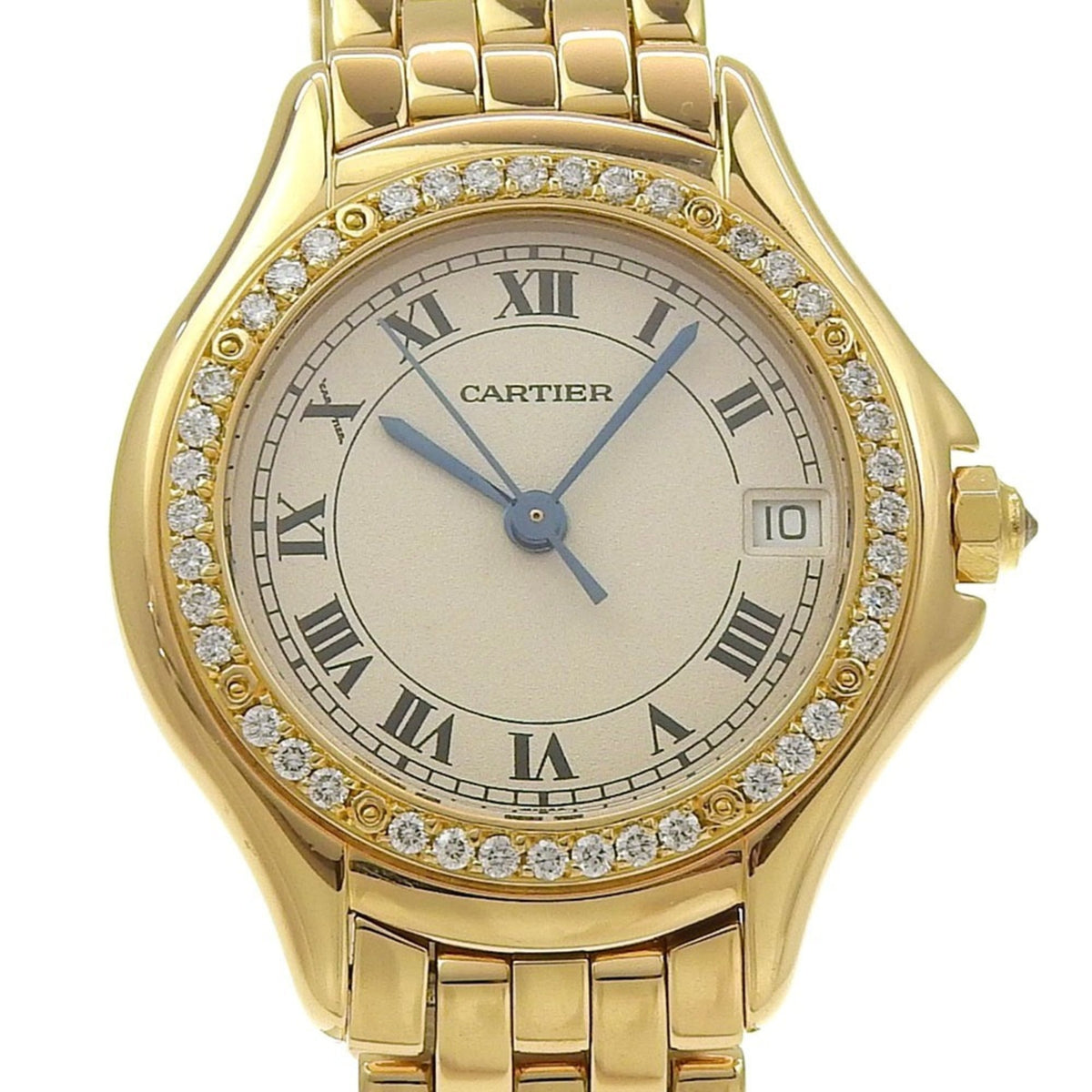 Pre-Owned Cartier Panth?re Cougar WF8001B9 watch, 18K yellow gold with diamonds, quartz, analog, ivory dial, women's watch.