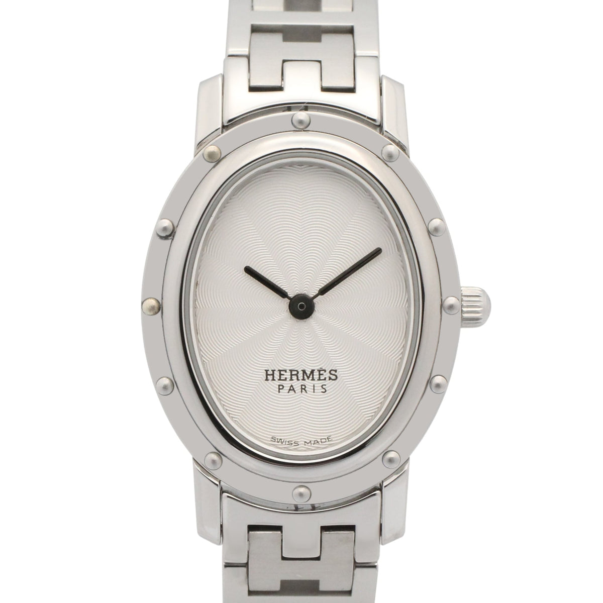 Pre-Owned Hermes Clipper Oval Watch, Stainless Steel, Women's, Silver Tone, CO1.210