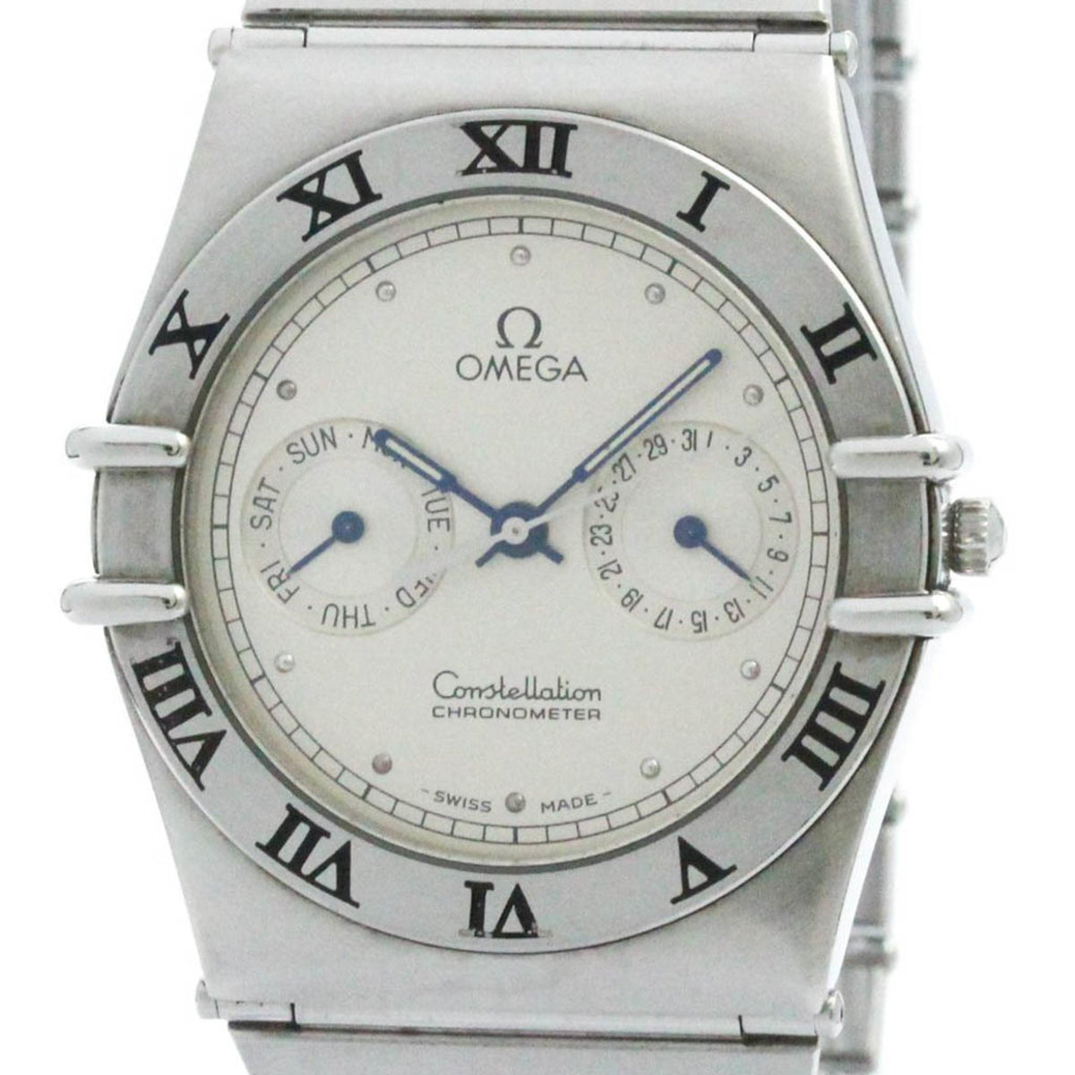 Montre chronomètre Omega Constellation Day Date pour homme d'occasion, modèle 398.0869, polie 