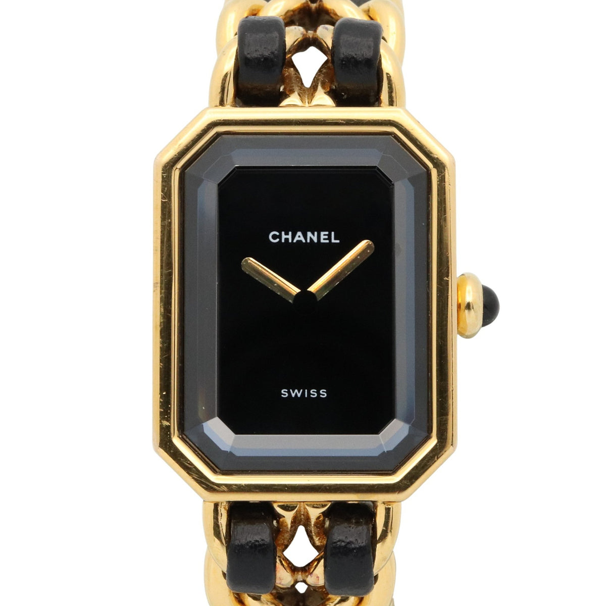 Pre-Owned CHANEL Premiere M Watch, GP (Gold Plated), Leather, Women's, Black, H0001