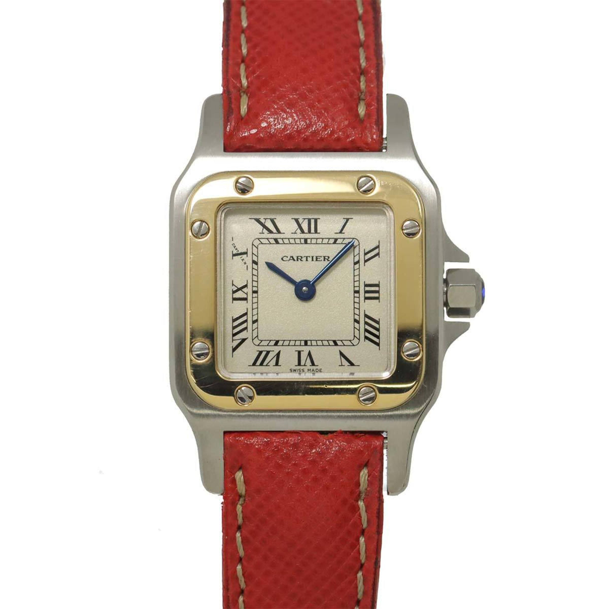 Pre-Owned Cartier Santos Galbee SM W20012C4 Two-Tone Ladies' Watch, Ivory YG Yellow Gold Quartz Watch
