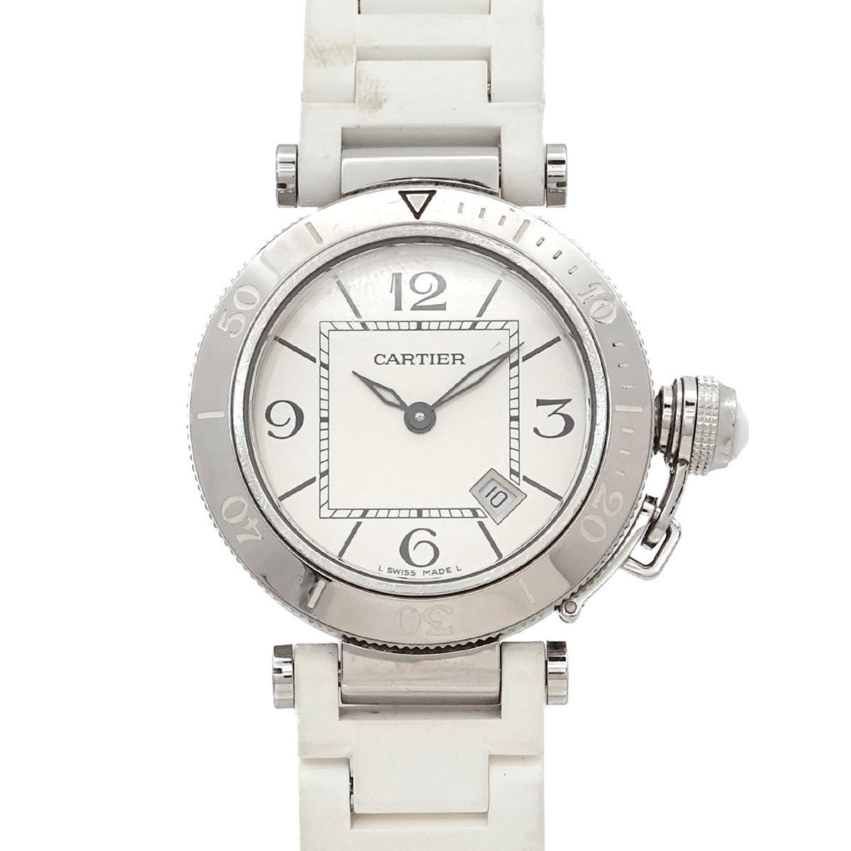 Pre-Owned Cartier Pasha Seatimer W3140002 Women's White Date Quartz Watch