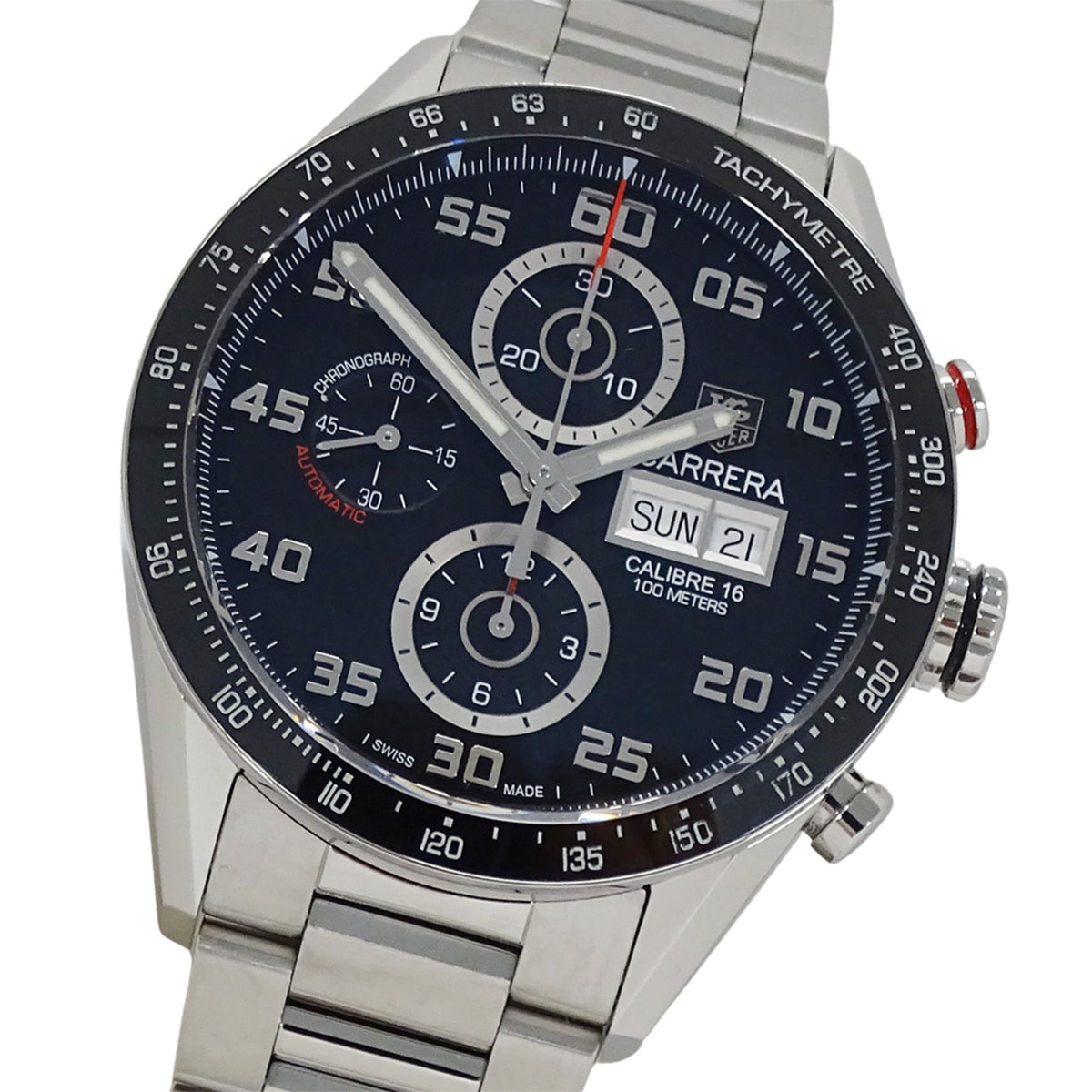 Pre-Owned TAG Heuer Carrera CV2A1R BA0799 Men's Watch, Caliber 16 Chronograph Automatic, Stainless Steel, Silver/Black, Polished Back