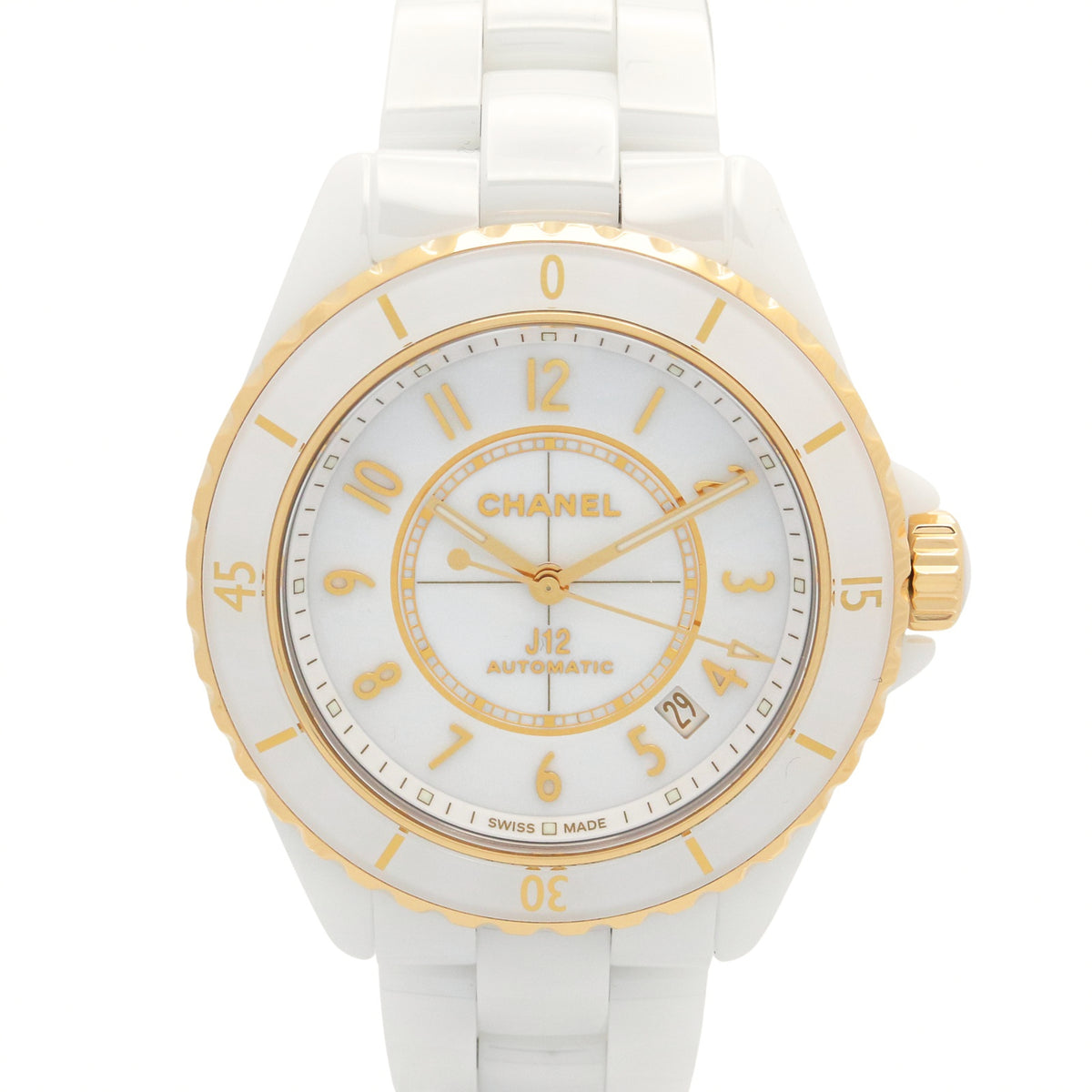Pre-Owned Chanel J12 Caliber 12.1 Watch, 18K (Yellow Gold), Ceramic, Men's, White, H9540