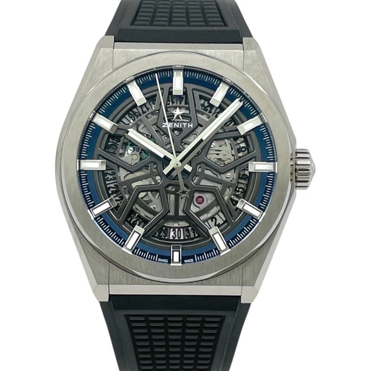 Pre-Owned Zenith Defy Classic 95.9000.670 78.R782 Men's Titanium Automatic Skeleton Watch with Rubber Strap