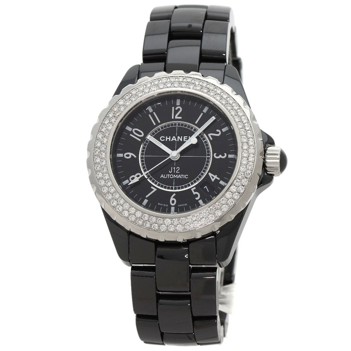 Montre Chanel H0950 J12 d'occasion 38 mm, lunette double diamant, céramique, pour homme 
