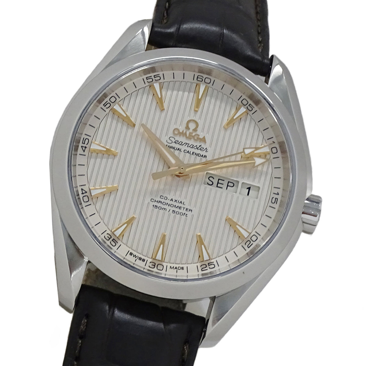 Pre-Owned OMEGA Seamaster Aqua Terra 231.13.43.22.02.003 Men's Watch, 150m, Co-Axial Chronometer, Annual Calendar, Automatic, Stainless Steel, Leather, Polished