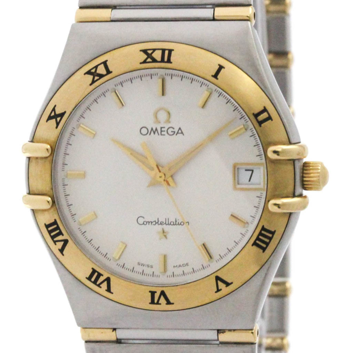 Pre-Owned OMEGA Constellation 18K Gold Steel Quartz Mens Watch 1312.30 Polished