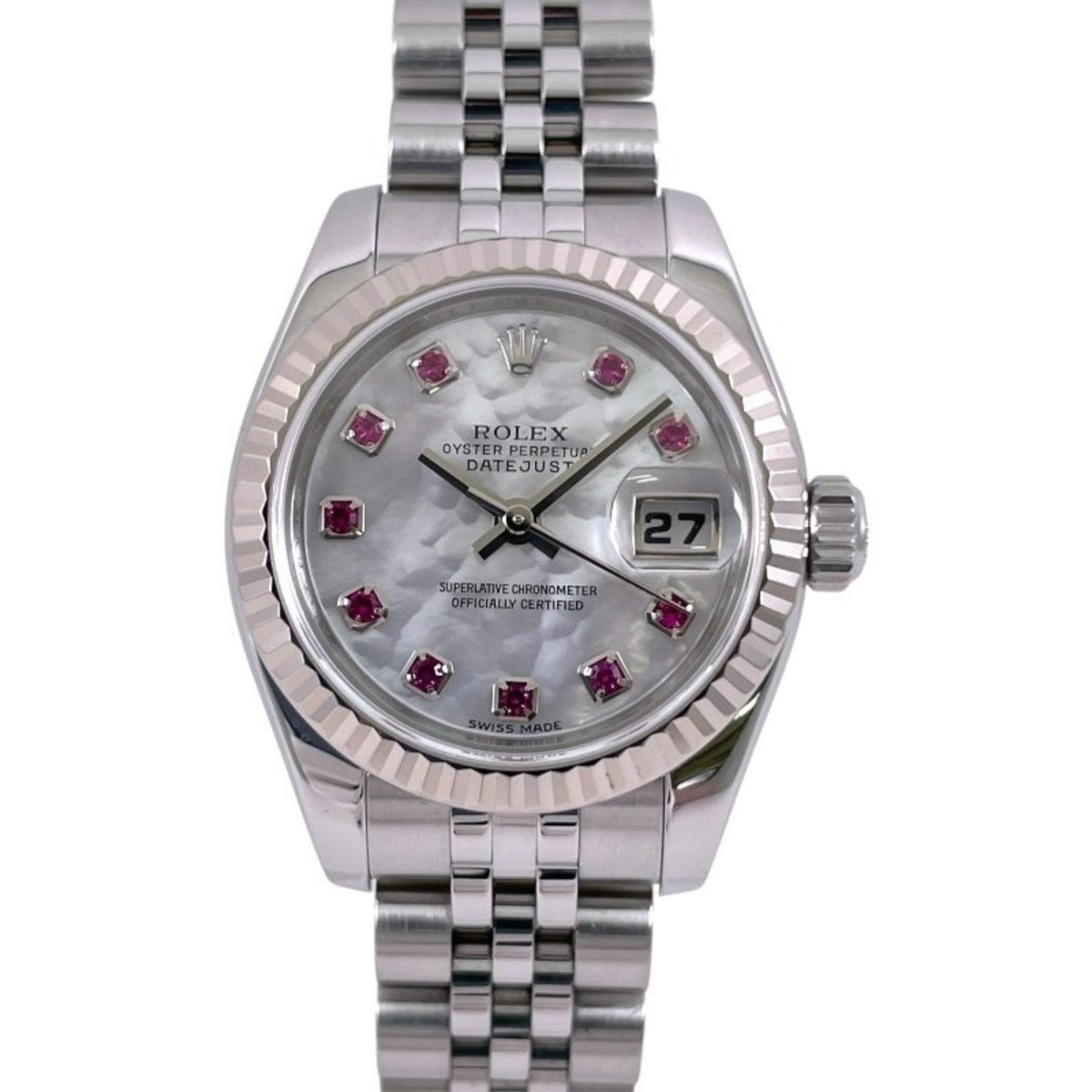 Pre-Owned ROLEX Rolex Datejust 26 179174NGR Watch, Stainless Steel, White Gold, Women's, Z Series, 2007, with Gala Shell and Ruby