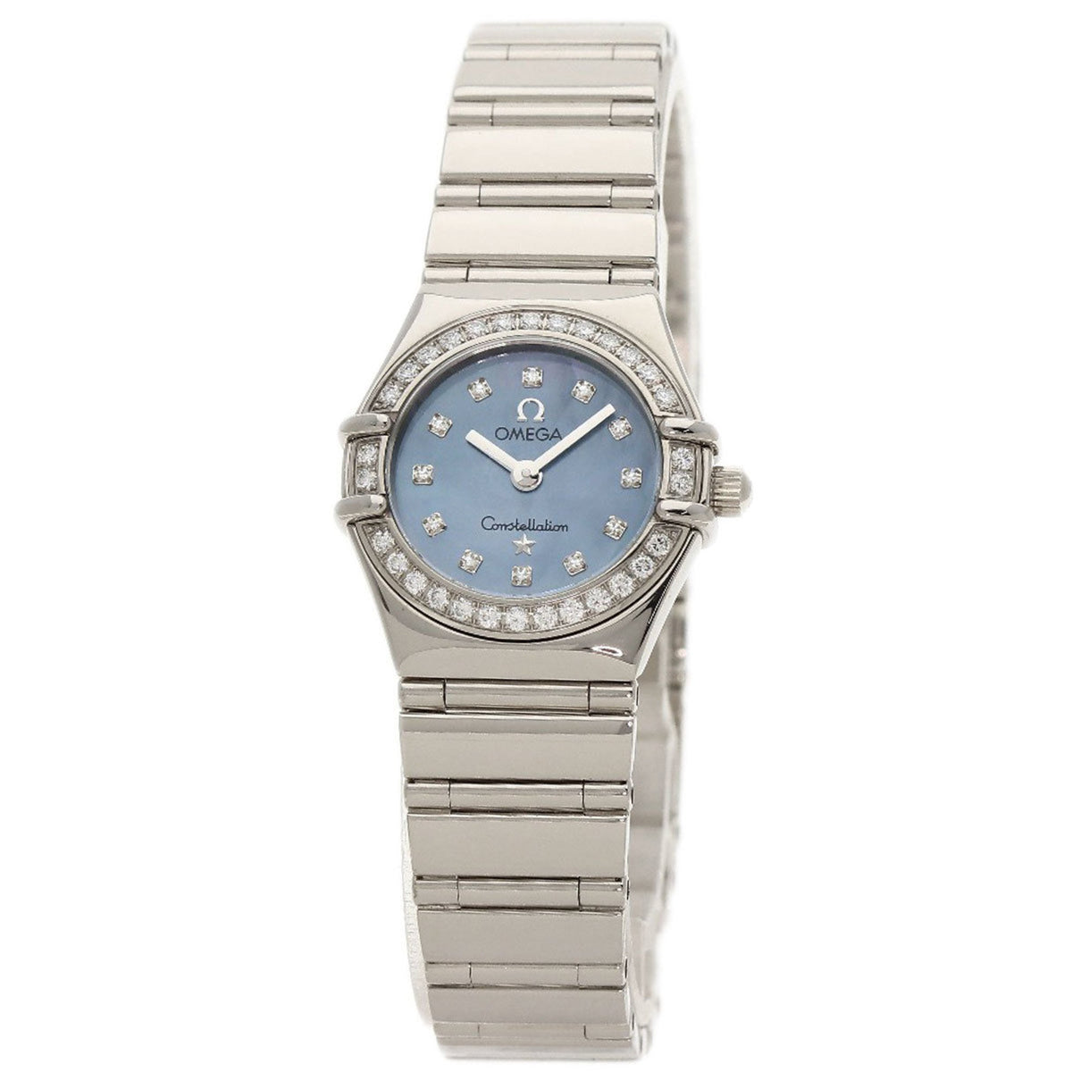 Pre-Owned OMEGA 1165.77 Constellation Mini Diamond Blue Shell Watch 18K White Gold 18KWG Ladies