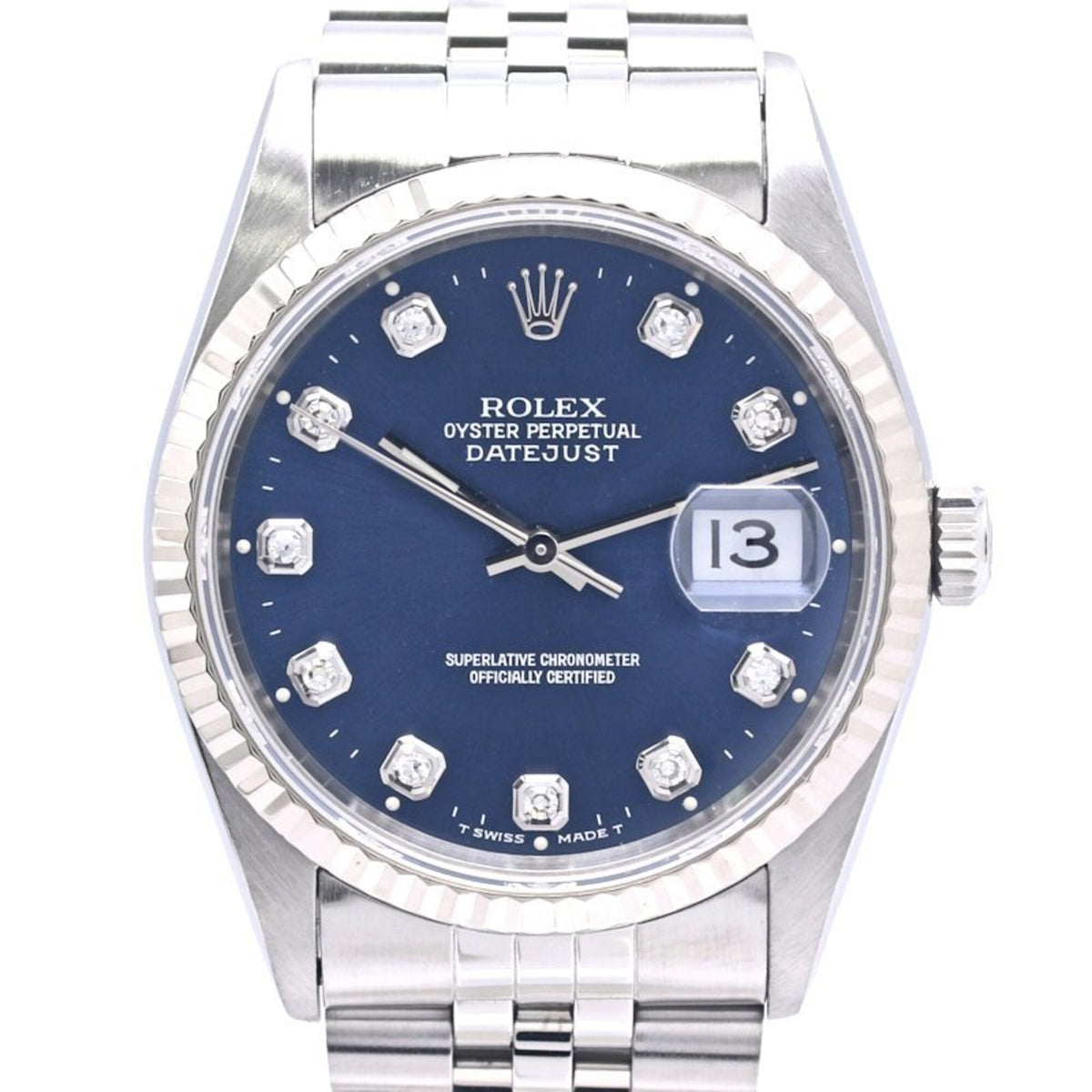 Pre-Owned ROLEX Datejust 10P Diamond 16234G Men's Watch 18K White Gold x Stainless Steel 40300