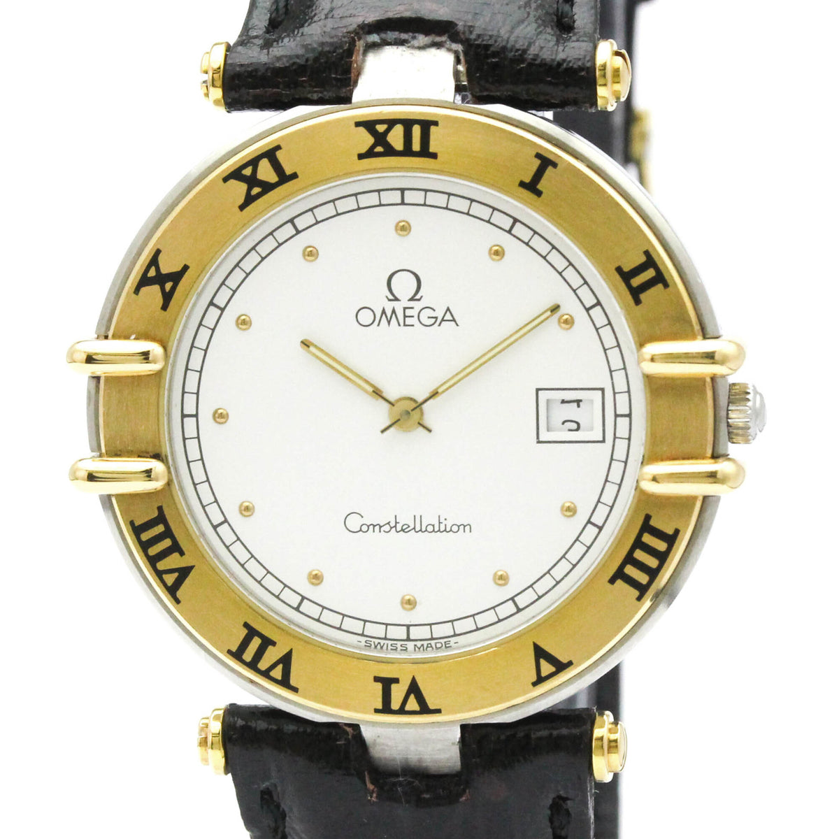 Pre-Owned OMEGA Constellation Date 18K Gold Steel Mens Watch 196.0360 Polished