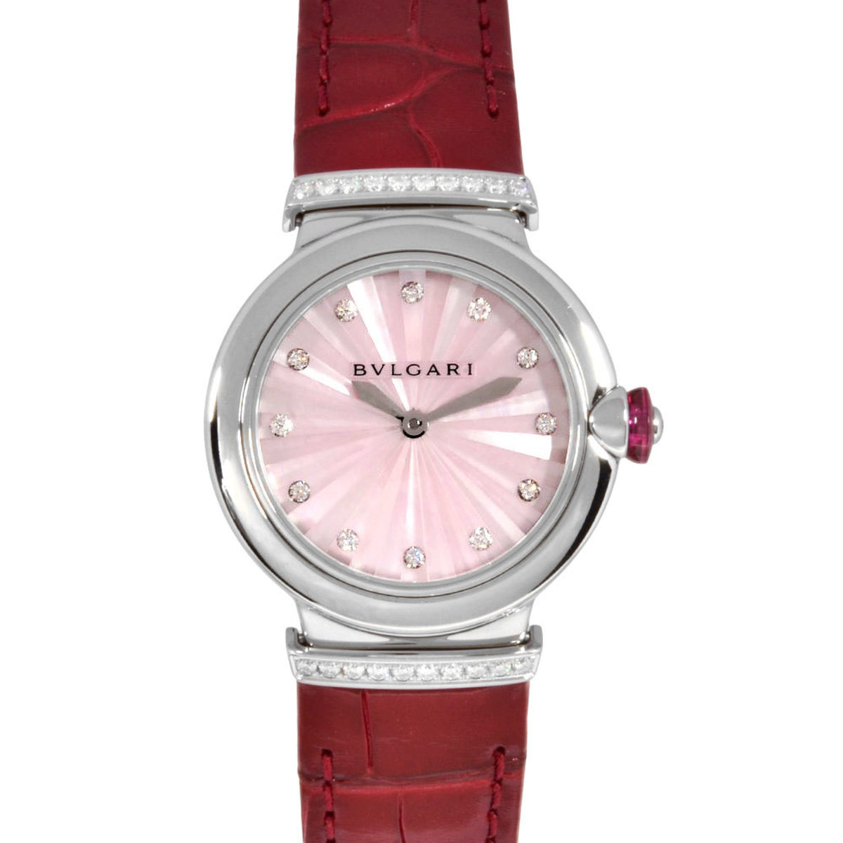 Pre-Owned BVLGARI LU28S Lucea Watch Quartz Pink Shell Dial 12P Diamond Index SS Ladies
