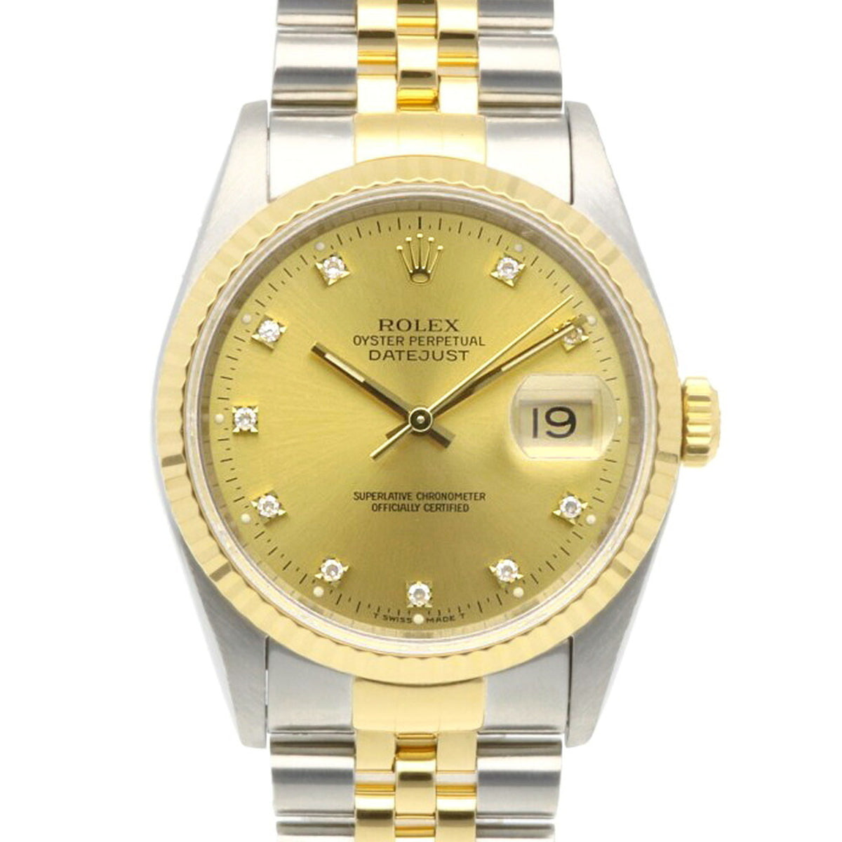 Pre-Owned Rolex Datejust Oyster Perpetual Watch Stainless Steel 16233G Automatic Overhauled and Repolished X-Number Men's ROLEX 10P Diamond